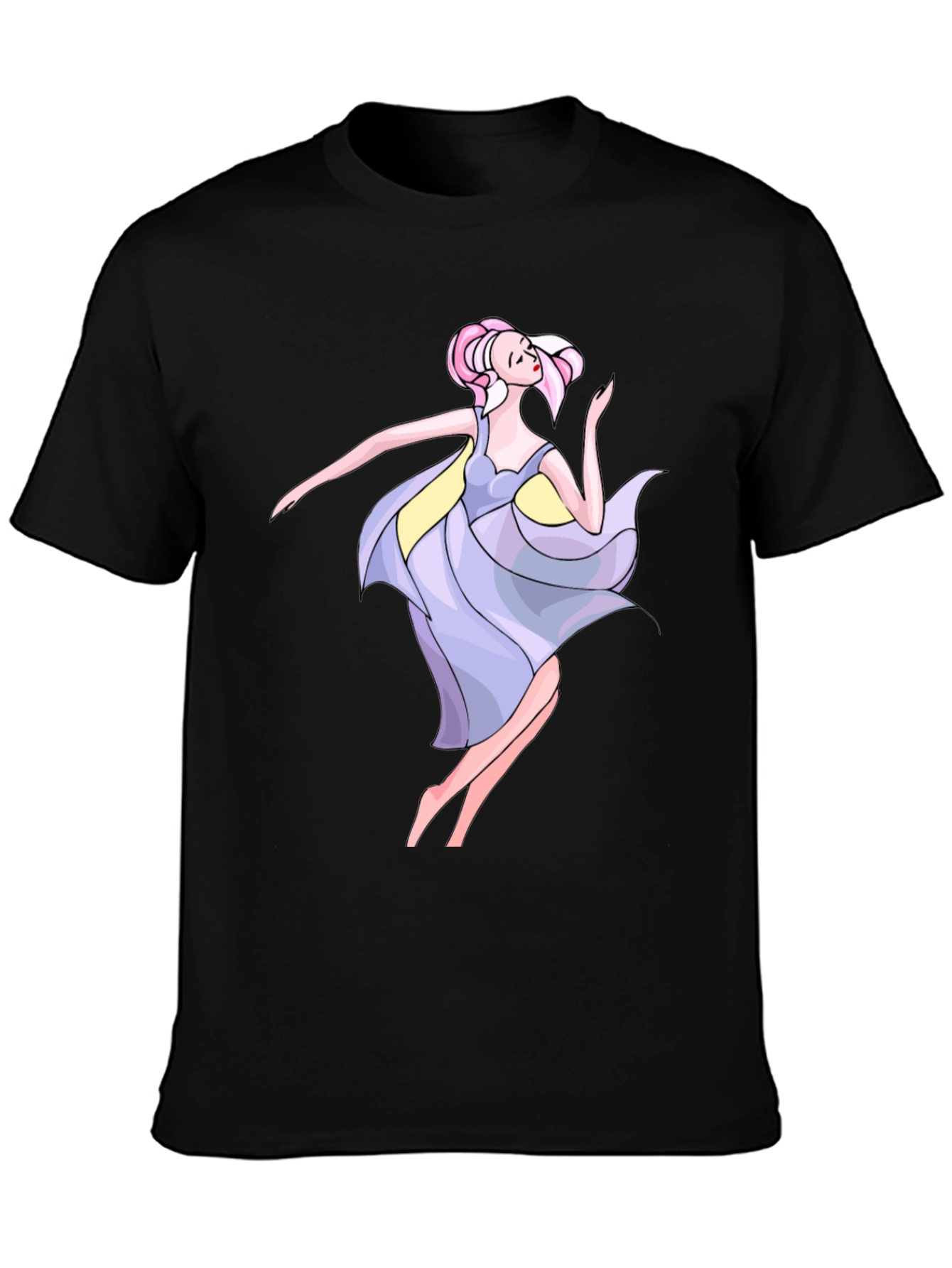 Black T-Shirt with Artistic Dancer Print
