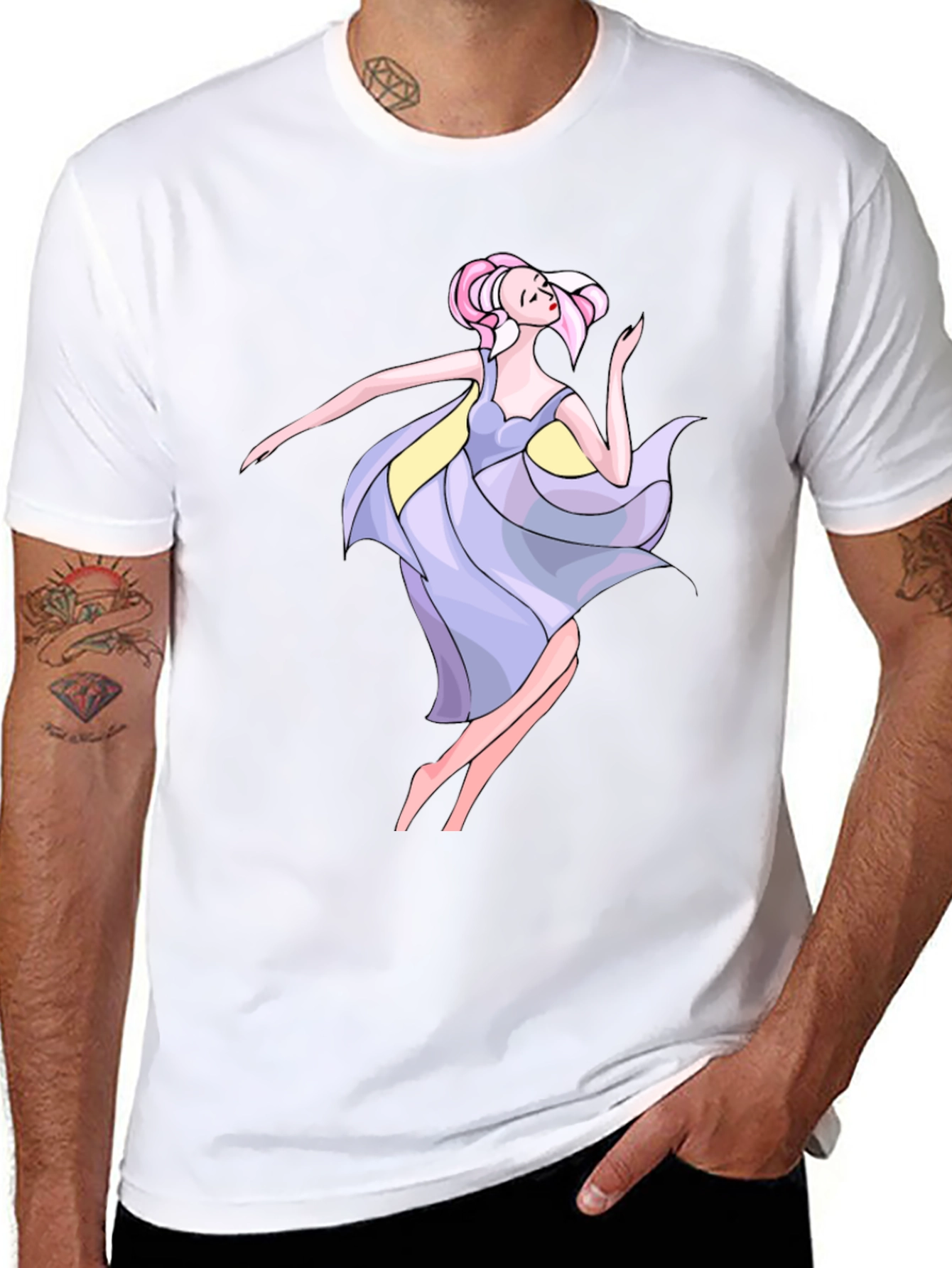 Black T-Shirt with Artistic Dancer Print