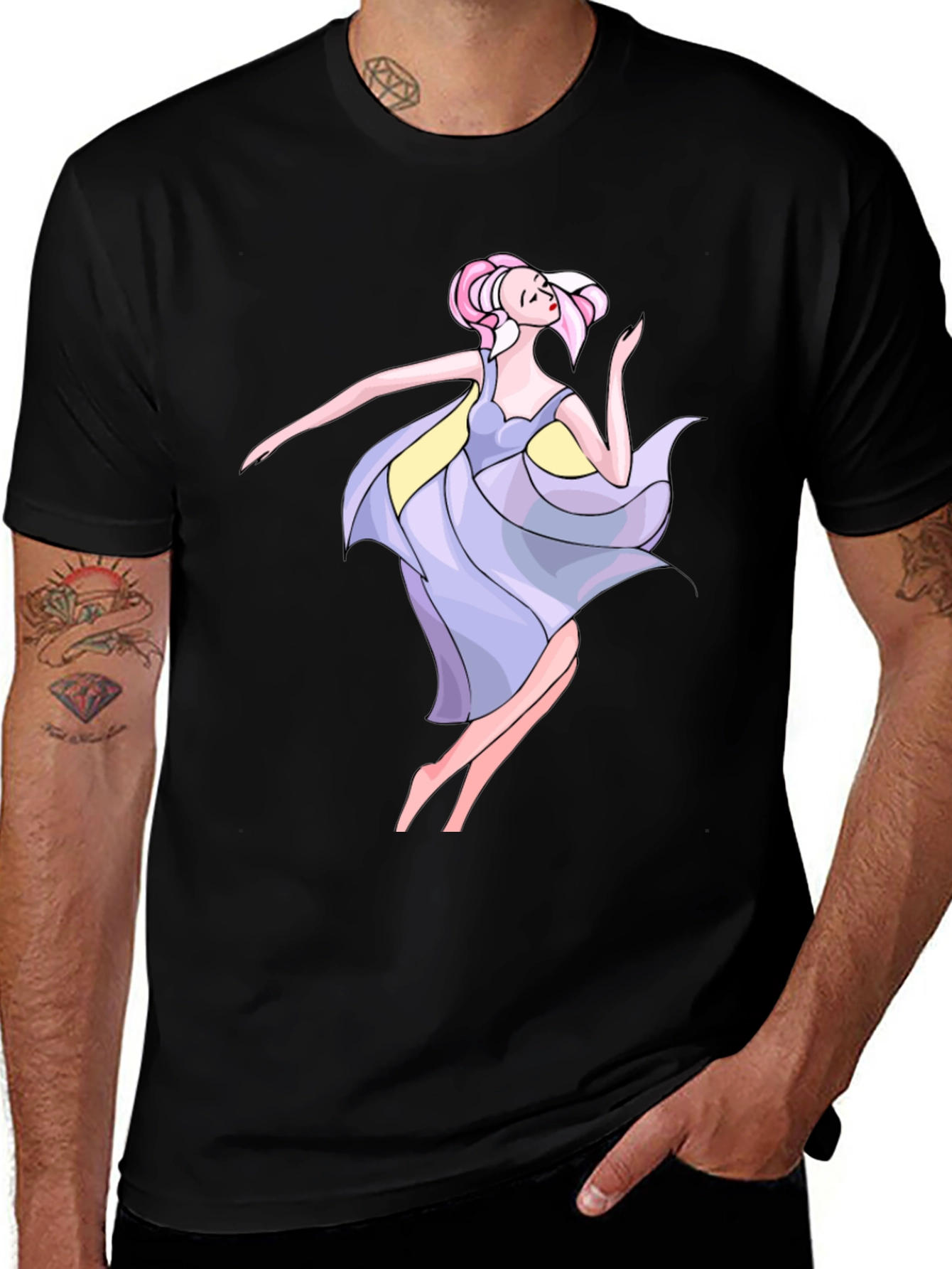 Black T-Shirt with Artistic Dancer Print