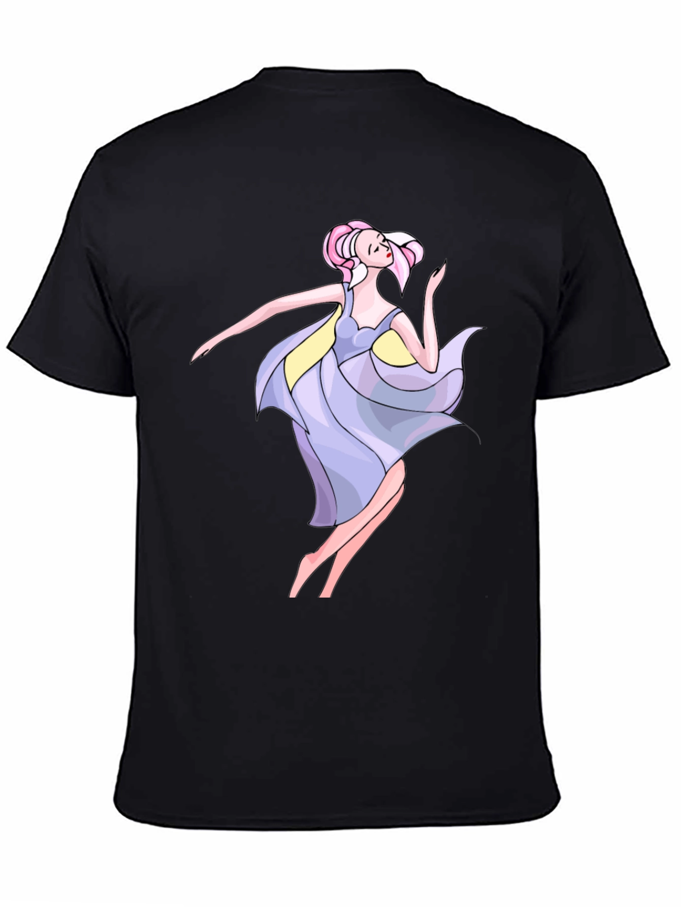 Black T-Shirt with Artistic Dancer Print