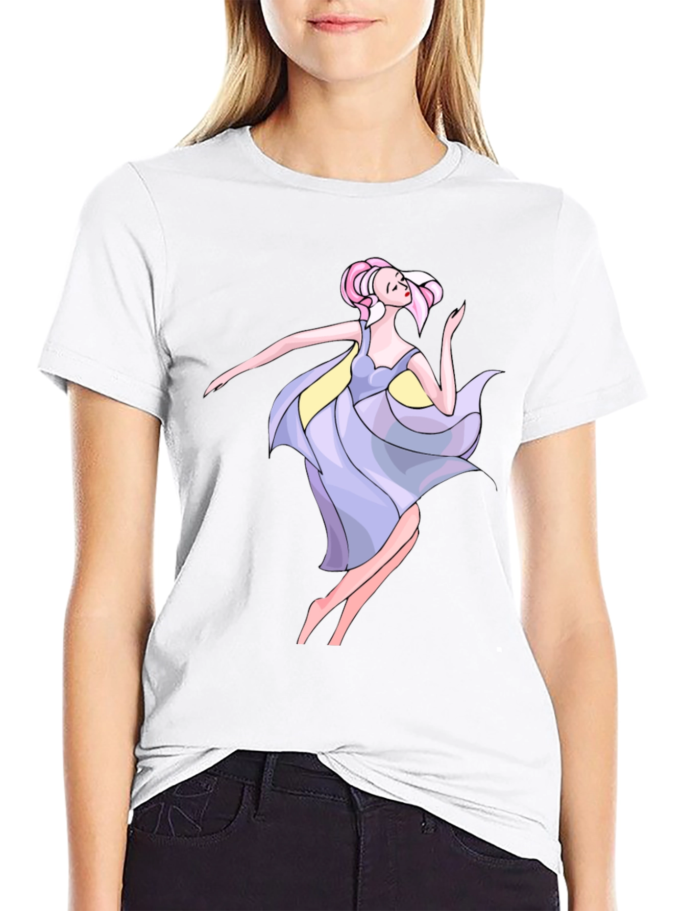 Black T-Shirt with Artistic Dancer Print