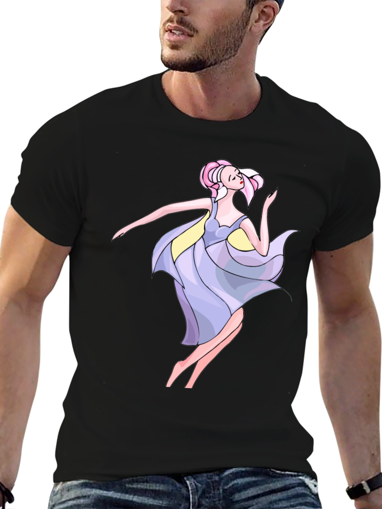 Black T-Shirt with Artistic Dancer Print