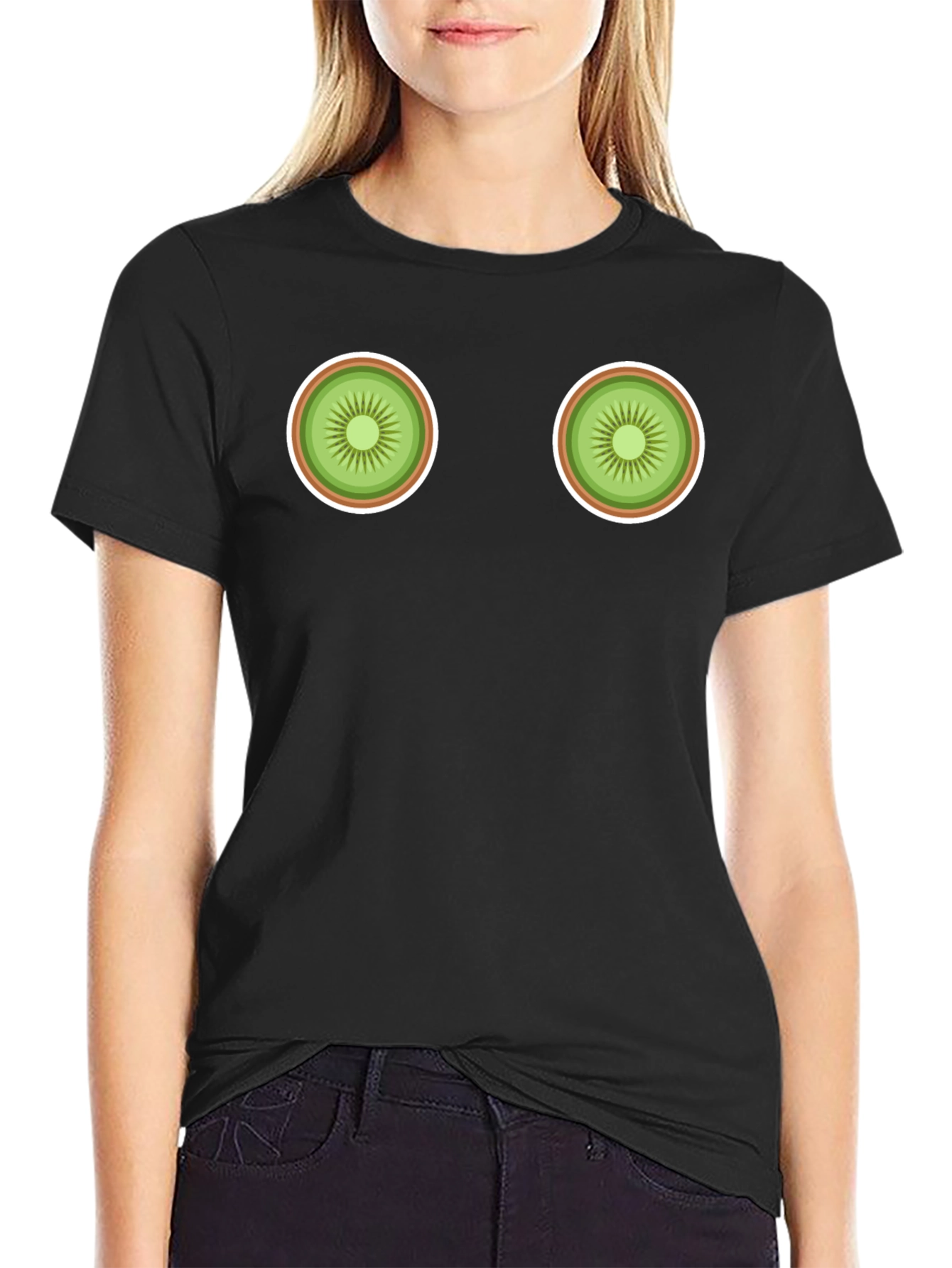 Kiwi Slice Graphic Black T-Shirt