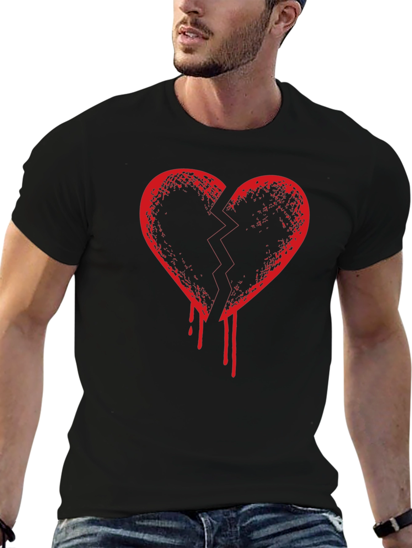 Broken Heart Graphic T-Shirt - Mens Black Tee