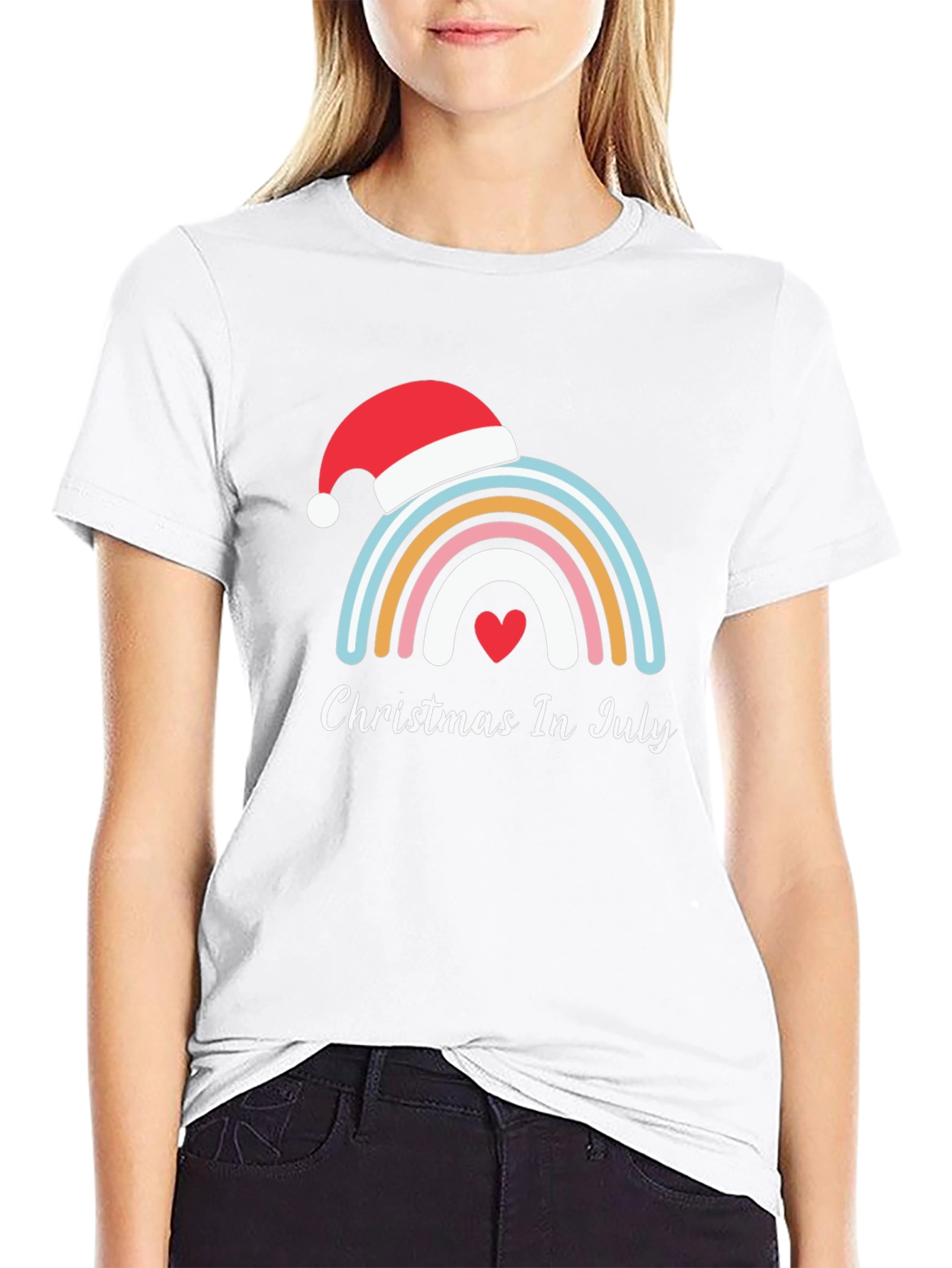 Christmas In July Rainbow Heart T-Shirt