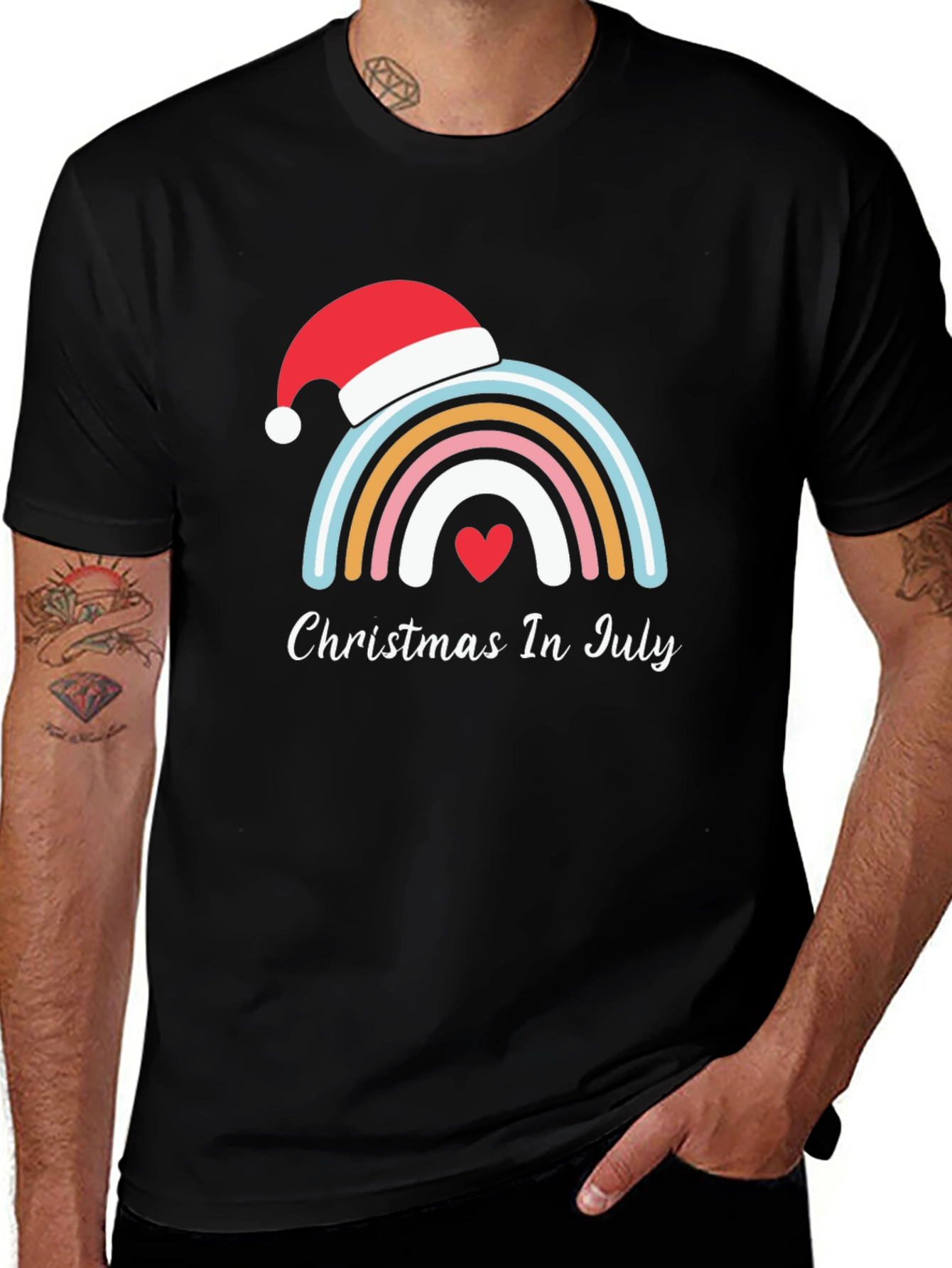 Christmas In July Rainbow Heart T-Shirt