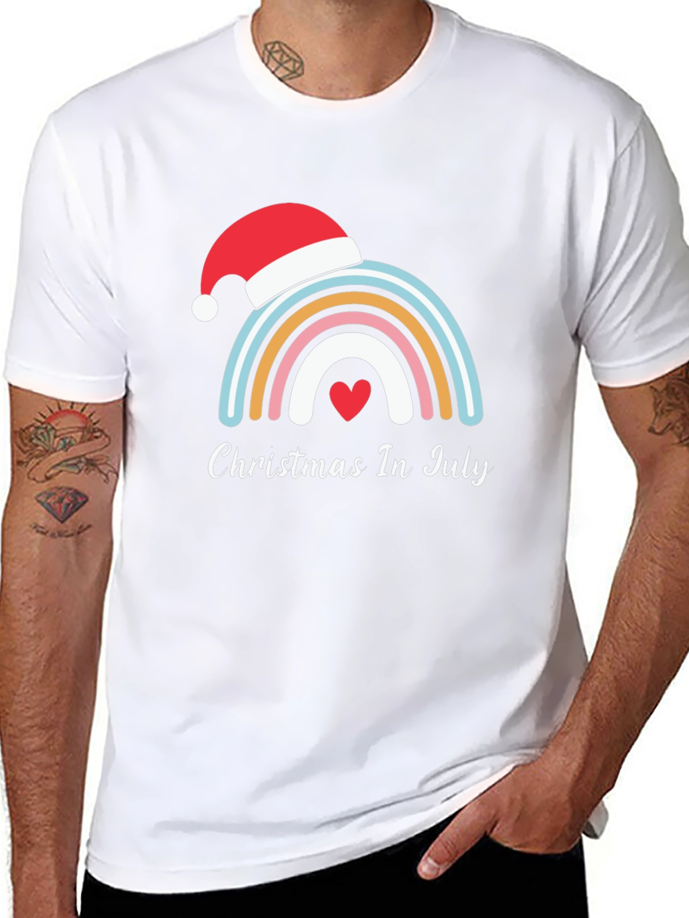 Christmas In July Rainbow Heart T-Shirt
