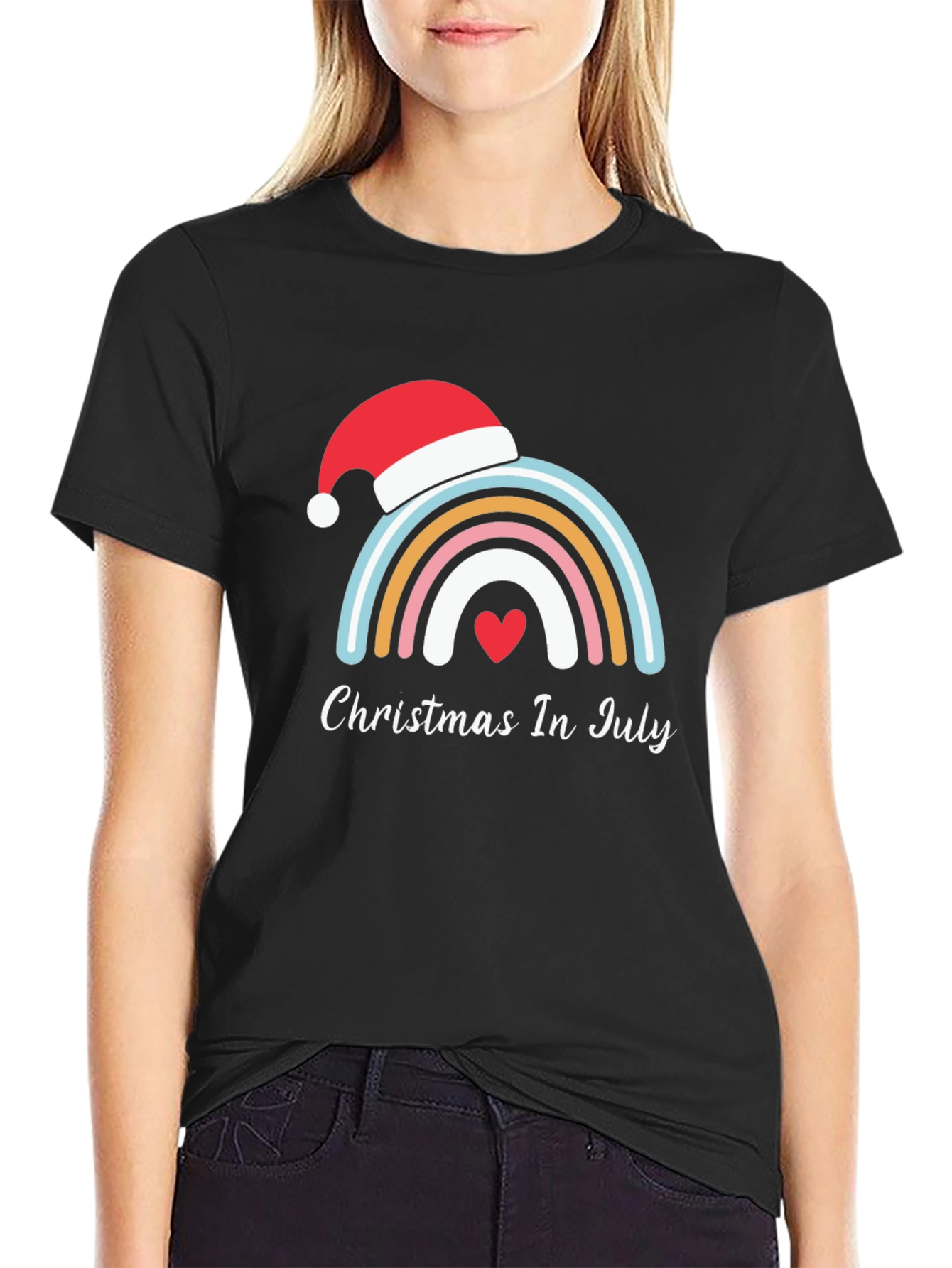 Christmas In July Rainbow Heart T-Shirt