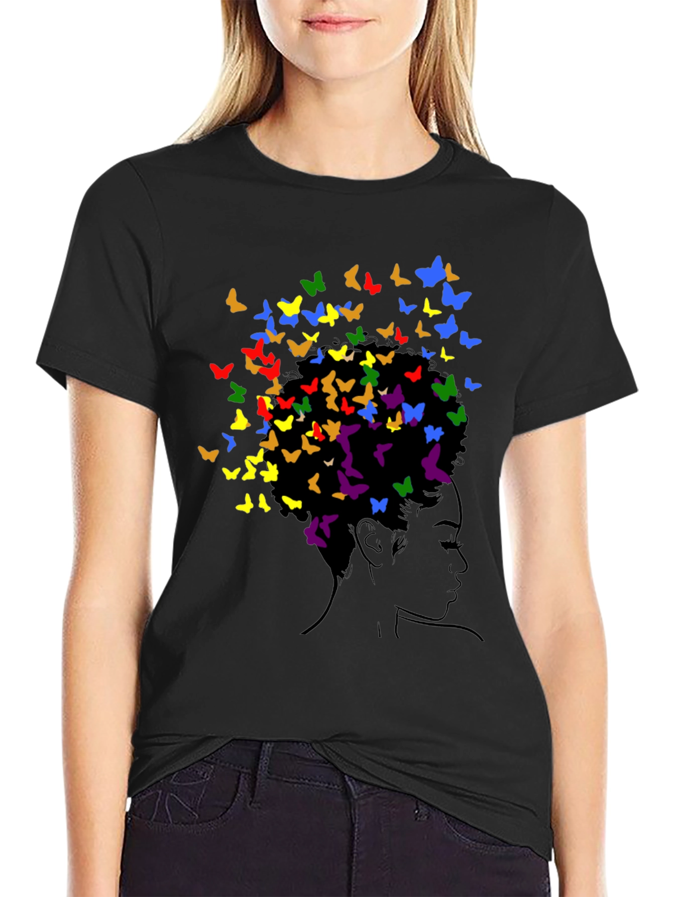 Butterfly Girl Graphic Black T-Shirt