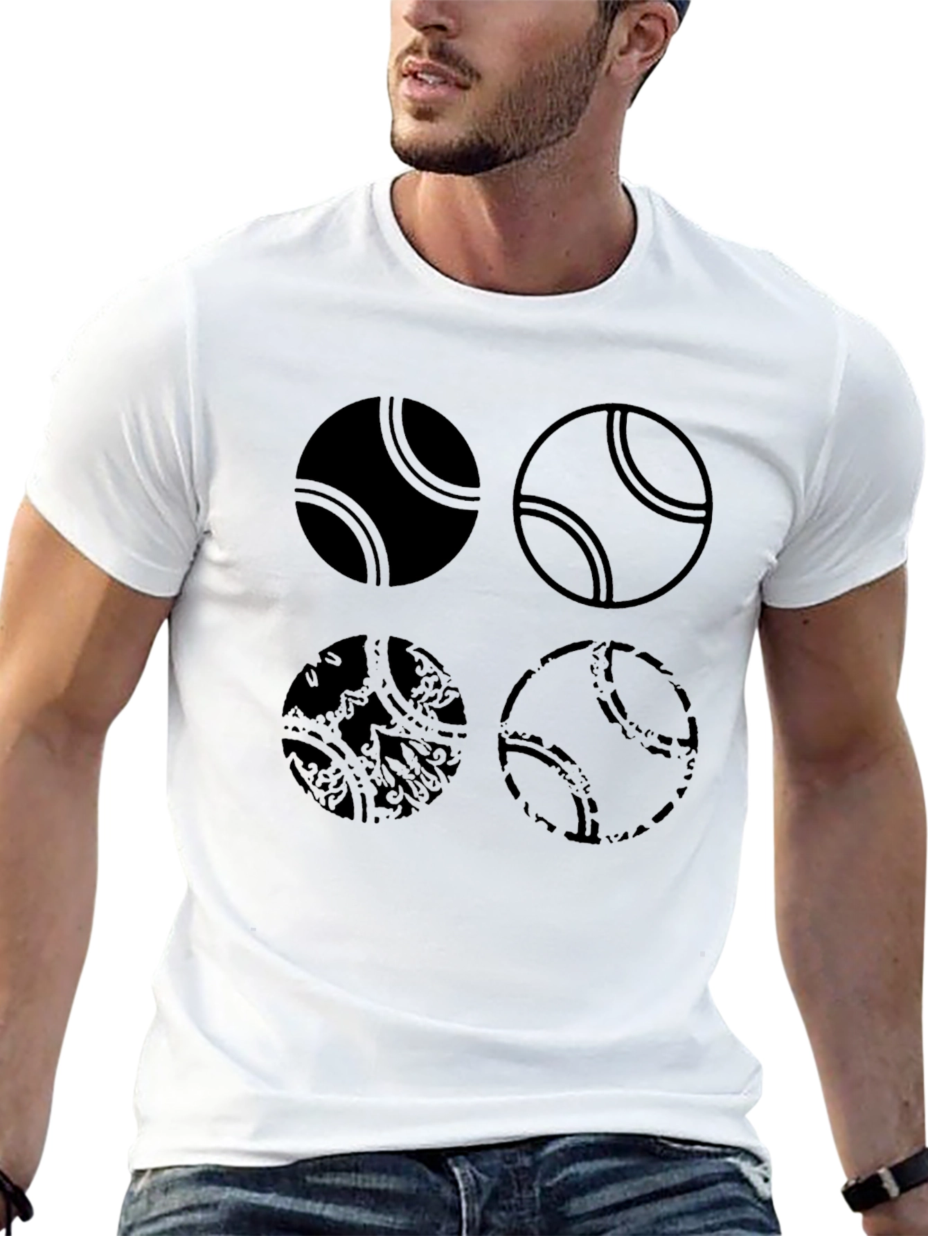 Tennis Ball Graphic Tee - Black Cotton T-Shirt