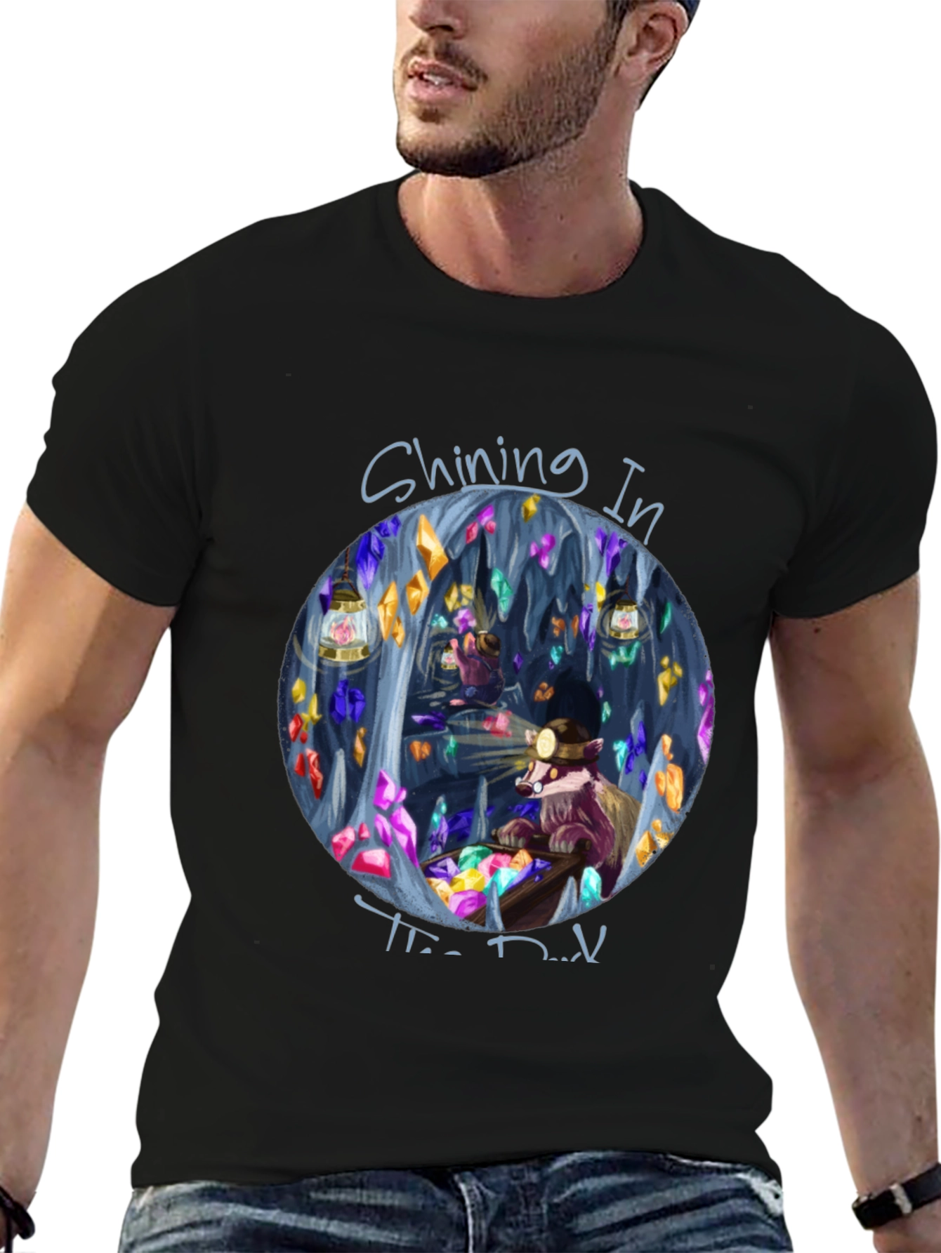 Shining in the Dark T-Shirt Miner Raccoon Design