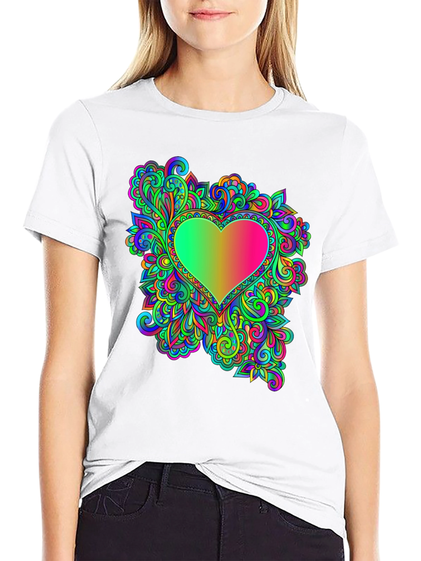 Psychedelic Heart Graphic Tee - Black