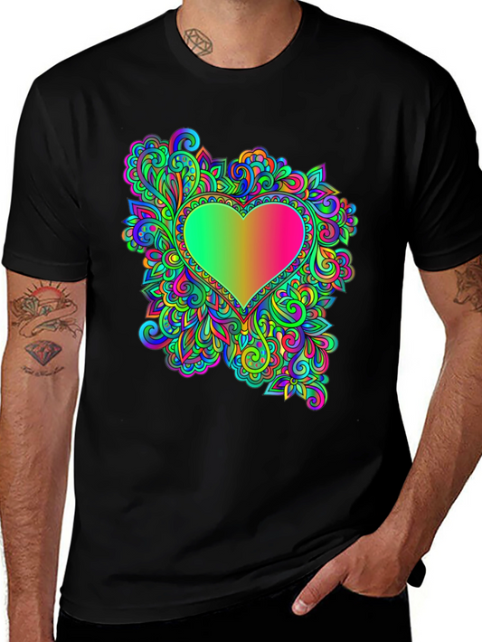 Psychedelic Heart Graphic Tee - Black