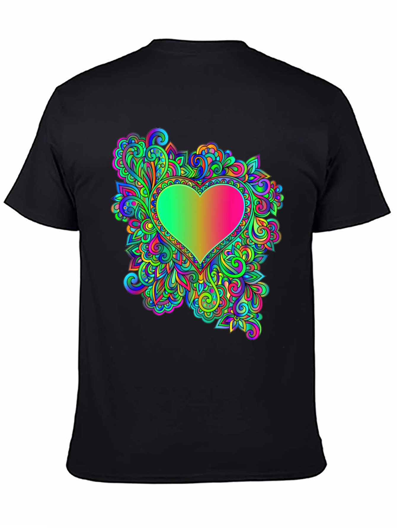 Psychedelic Heart Graphic Tee - Black