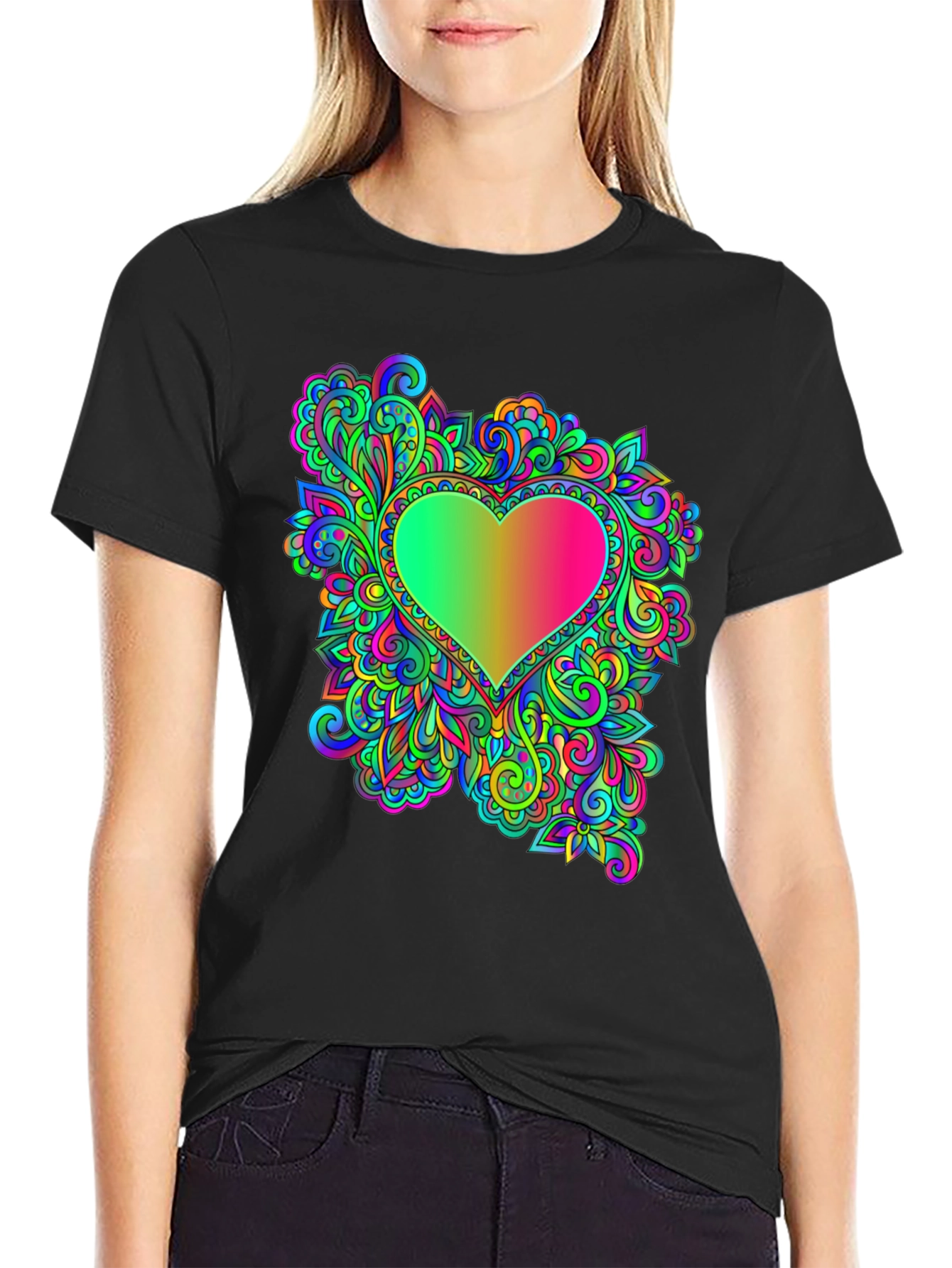 Psychedelic Heart Graphic Tee - Black