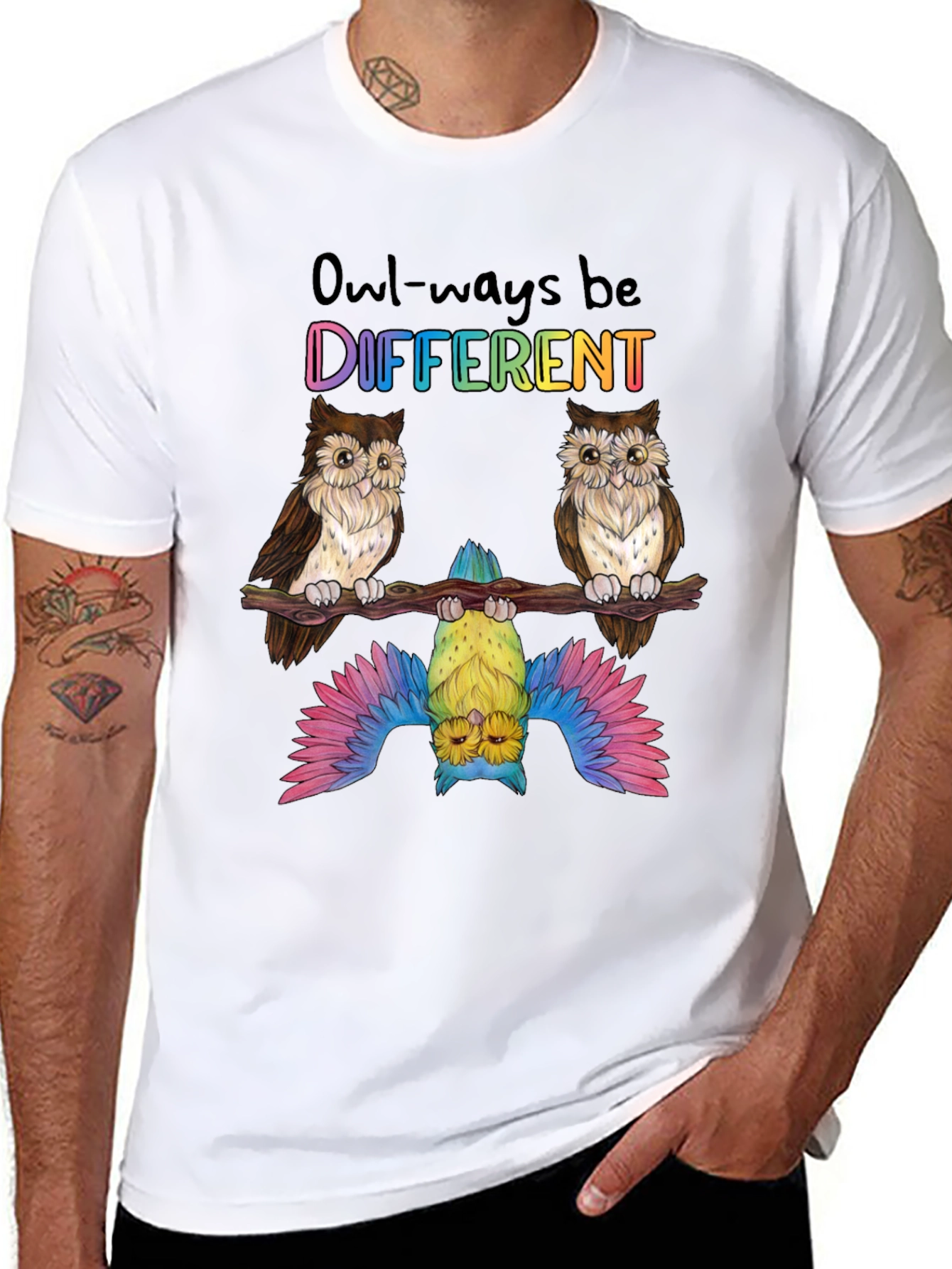 Owl-ways Be Different Graphic T-Shirt - Unique Bird Design