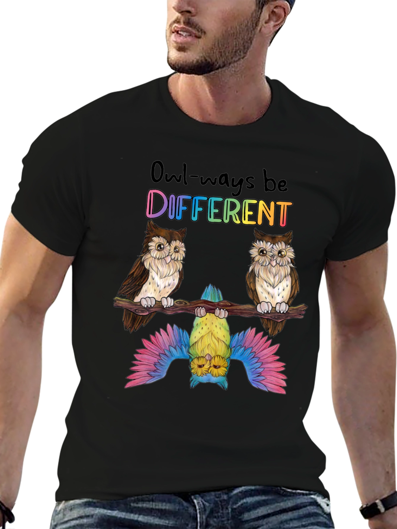 Owl-ways Be Different Graphic T-Shirt - Unique Bird Design