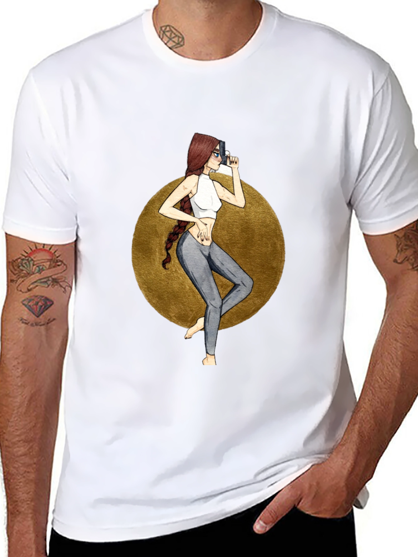 Graphic Tee: Stylish Woman with Gun Design