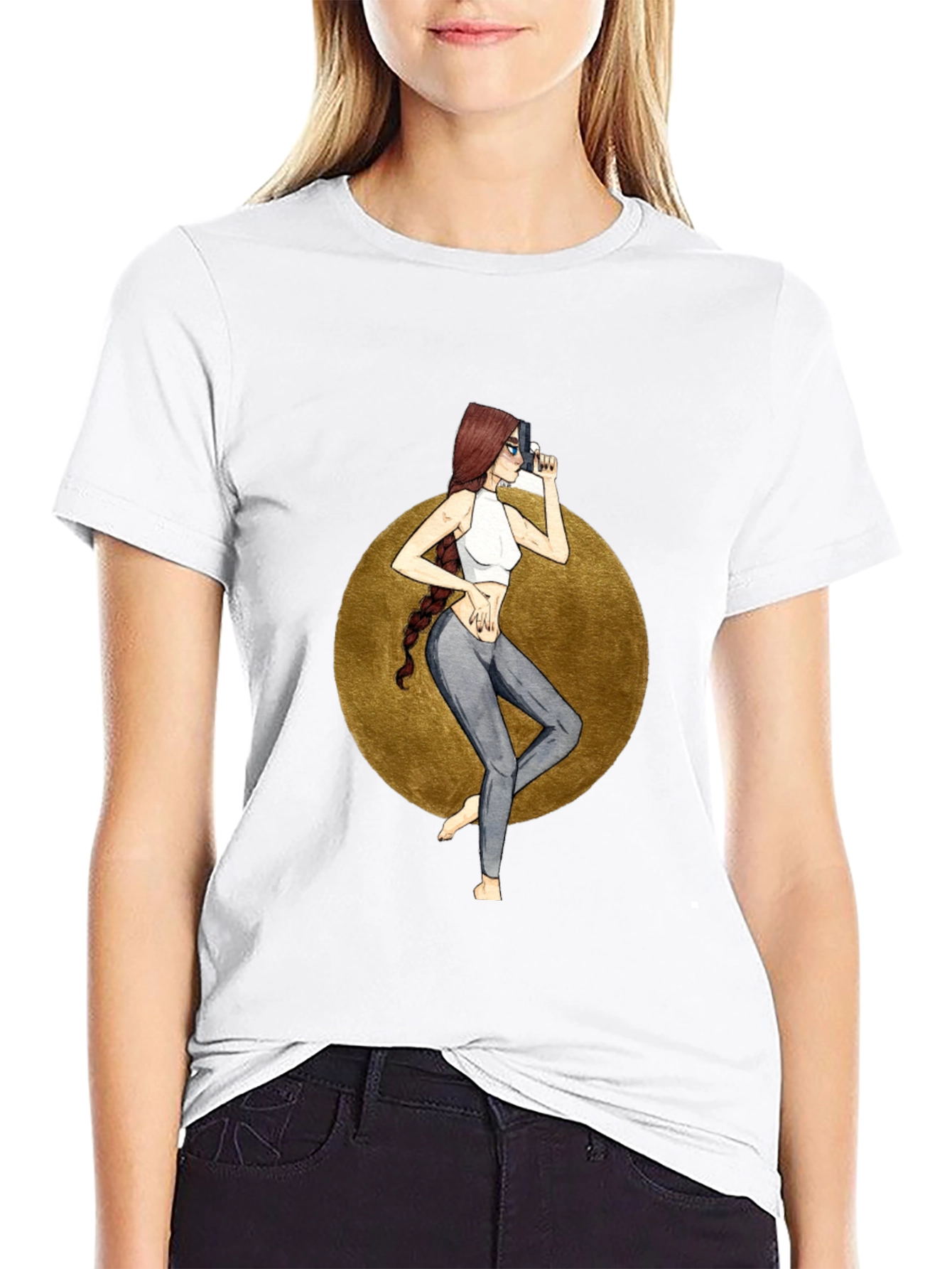 Graphic Tee: Stylish Woman with Gun Design