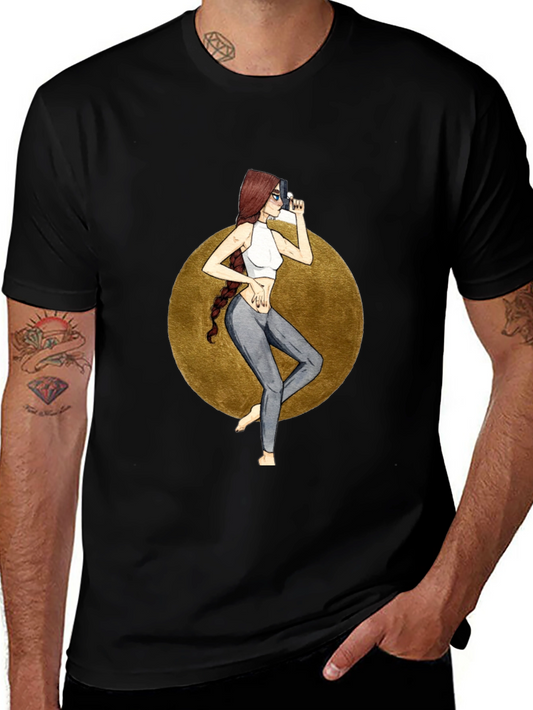 Graphic Tee: Stylish Woman with Gun Design
