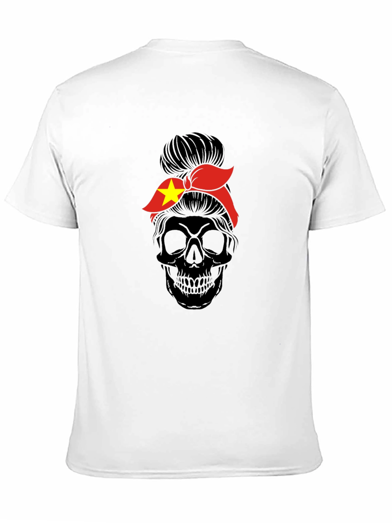 Skull Messy Bun Vietnam Flag T-Shirt