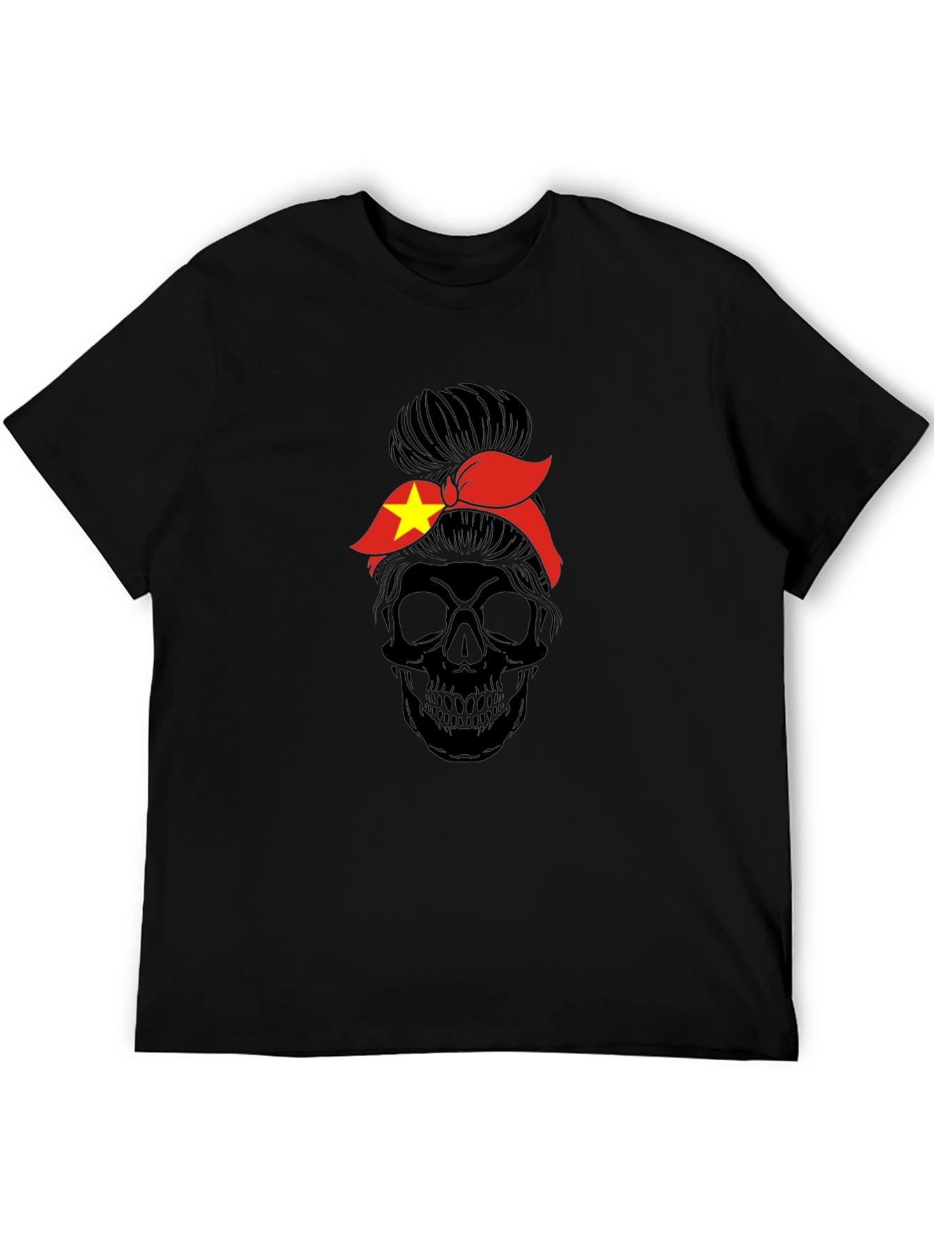 Skull Messy Bun Vietnam Flag T-Shirt
