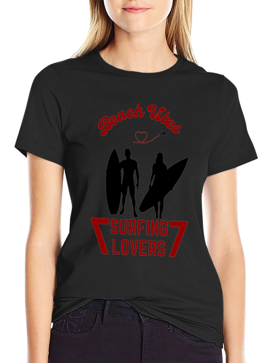 Beach Vibes Surfing Lovers Black T-Shirt