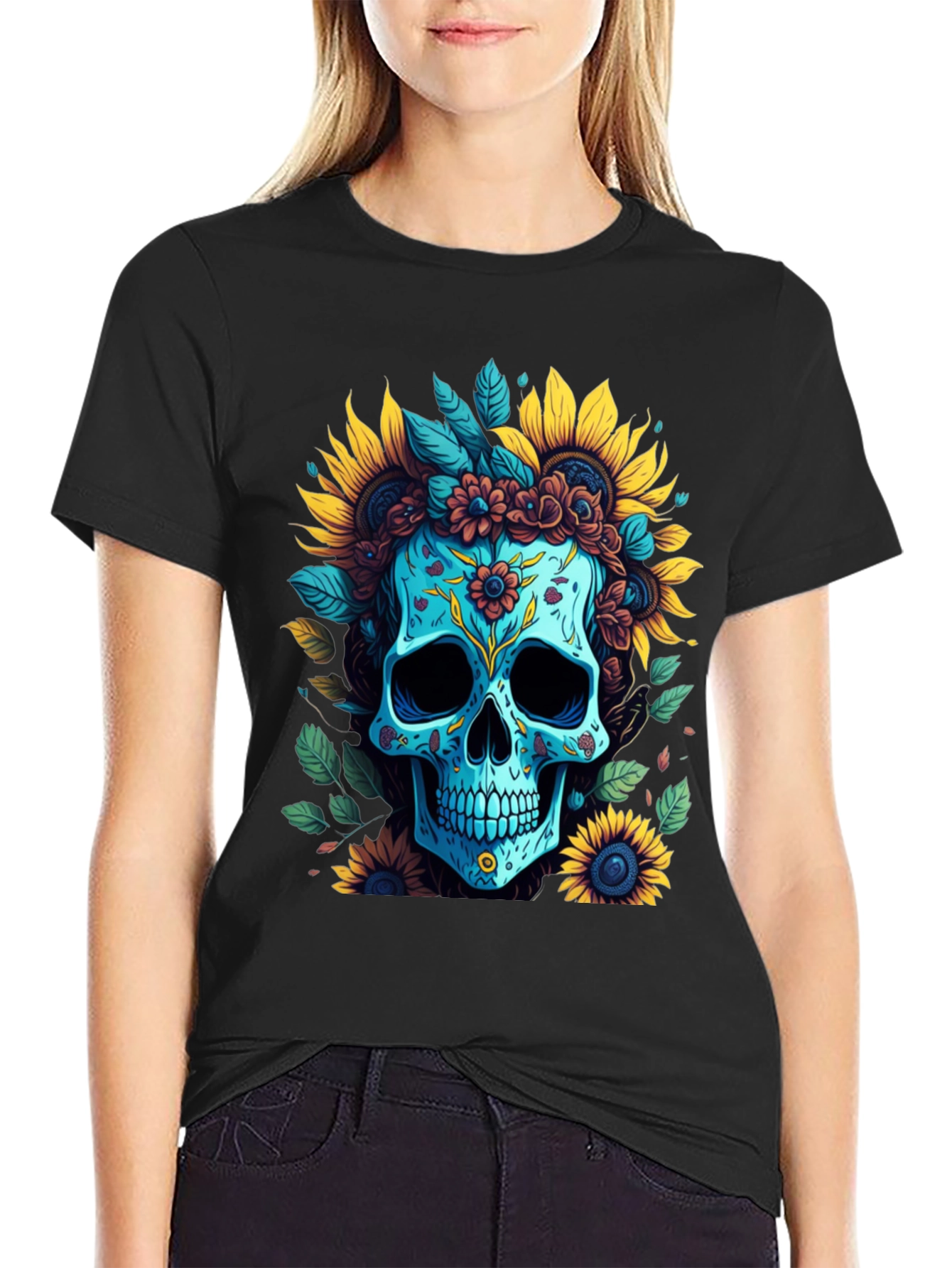 Floral Skull Graphic T-Shirt