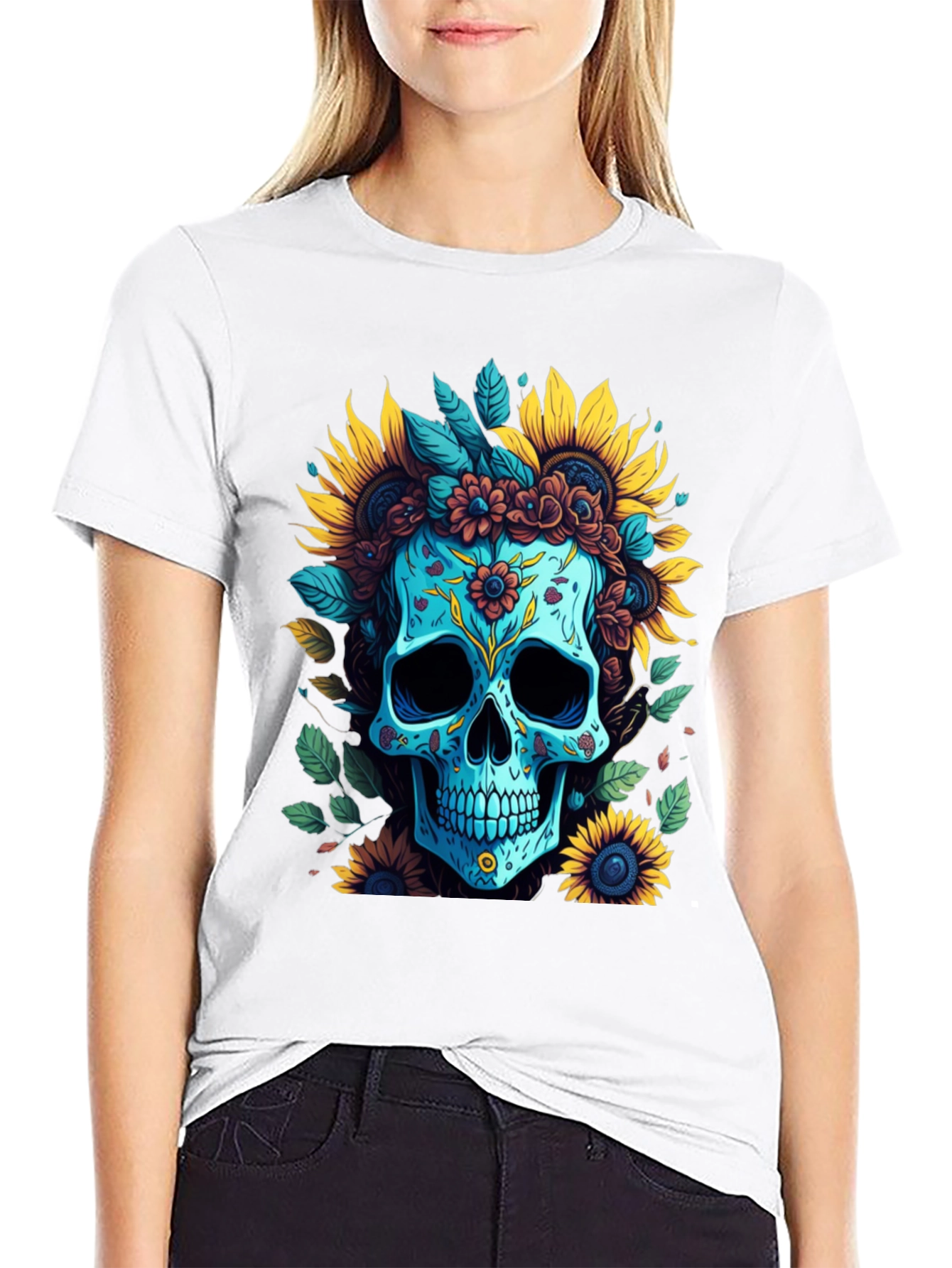 Floral Skull Graphic T-Shirt