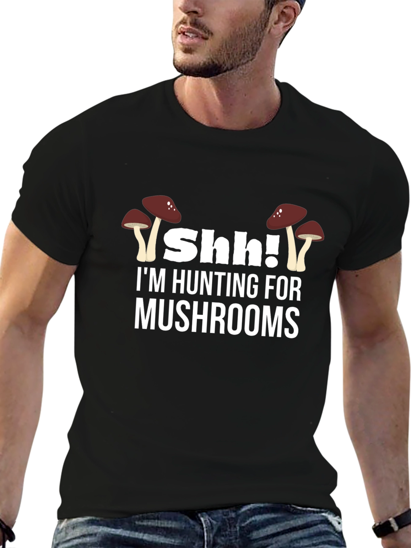 Shh! Hunting Mushrooms Graphic Tee - Black