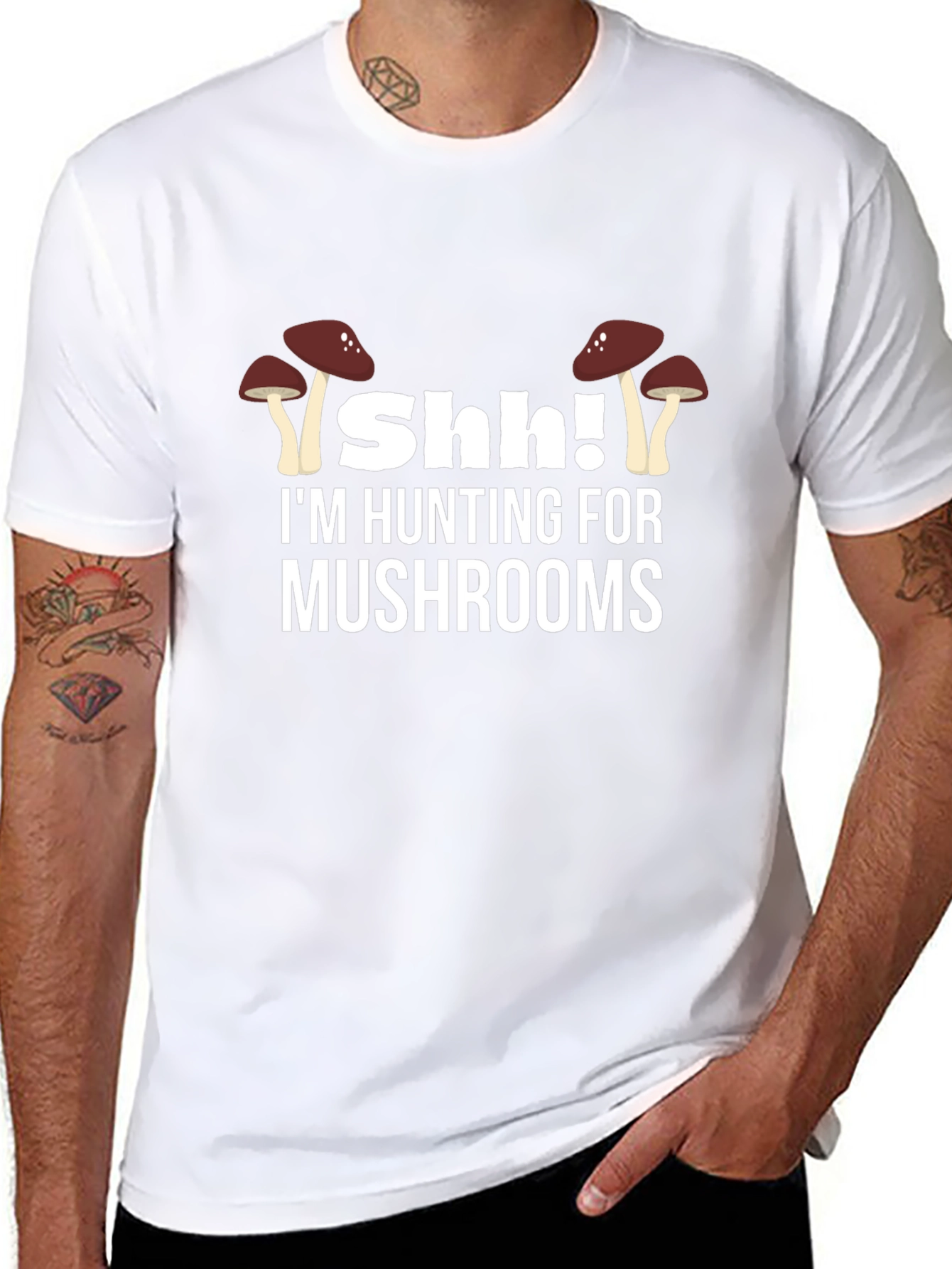 Shh! Hunting Mushrooms Graphic Tee - Black