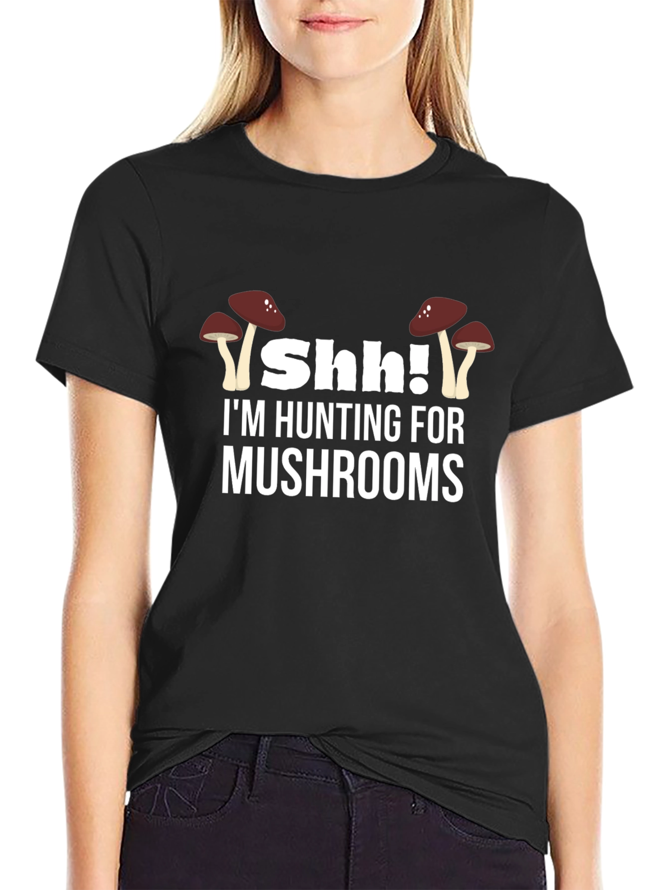 Shh! Hunting Mushrooms Graphic Tee - Black