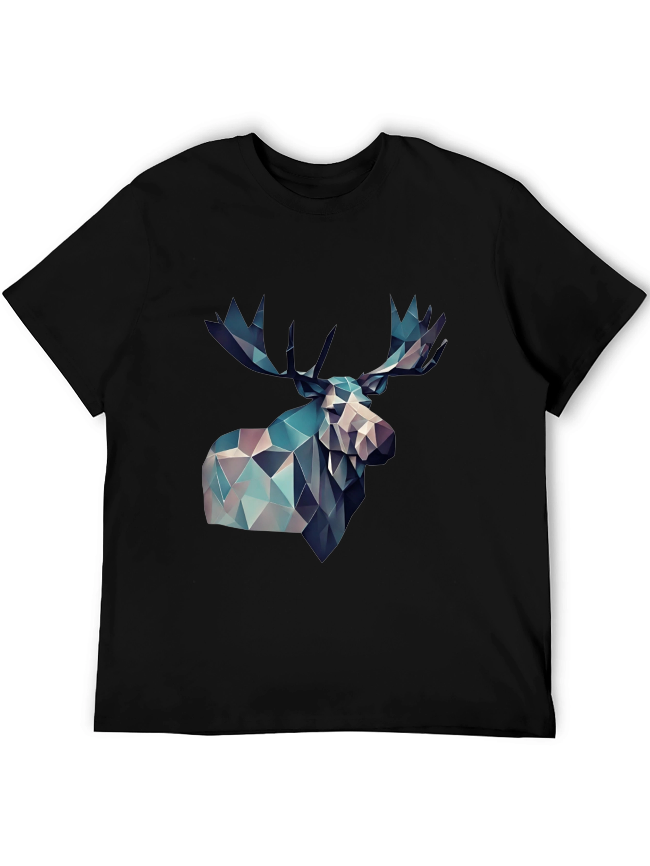Geometric Moose Graphic Print Black T-Shirt