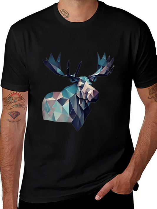Geometric Moose Graphic Print Black T-Shirt