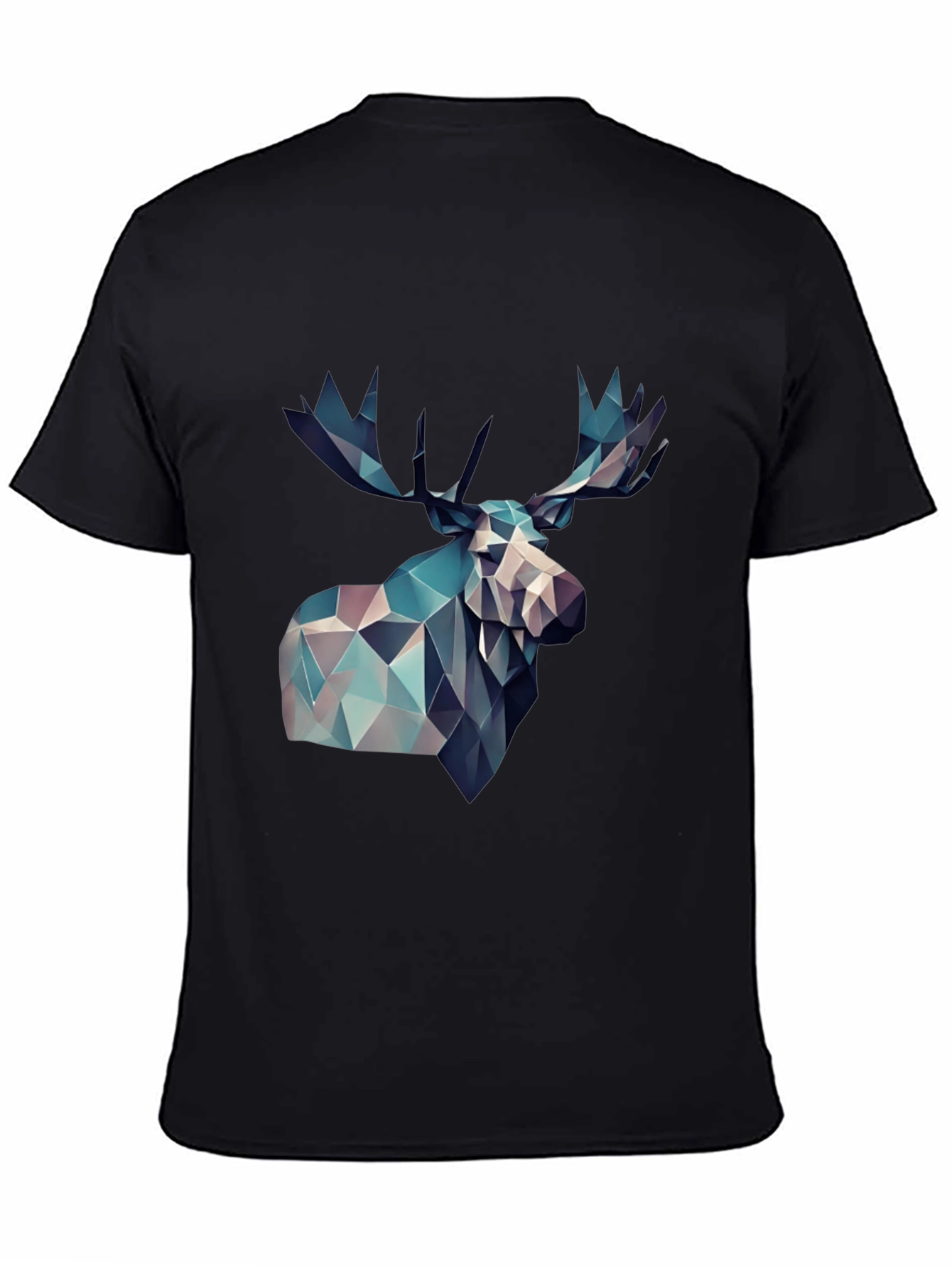 Geometric Moose Graphic Print Black T-Shirt