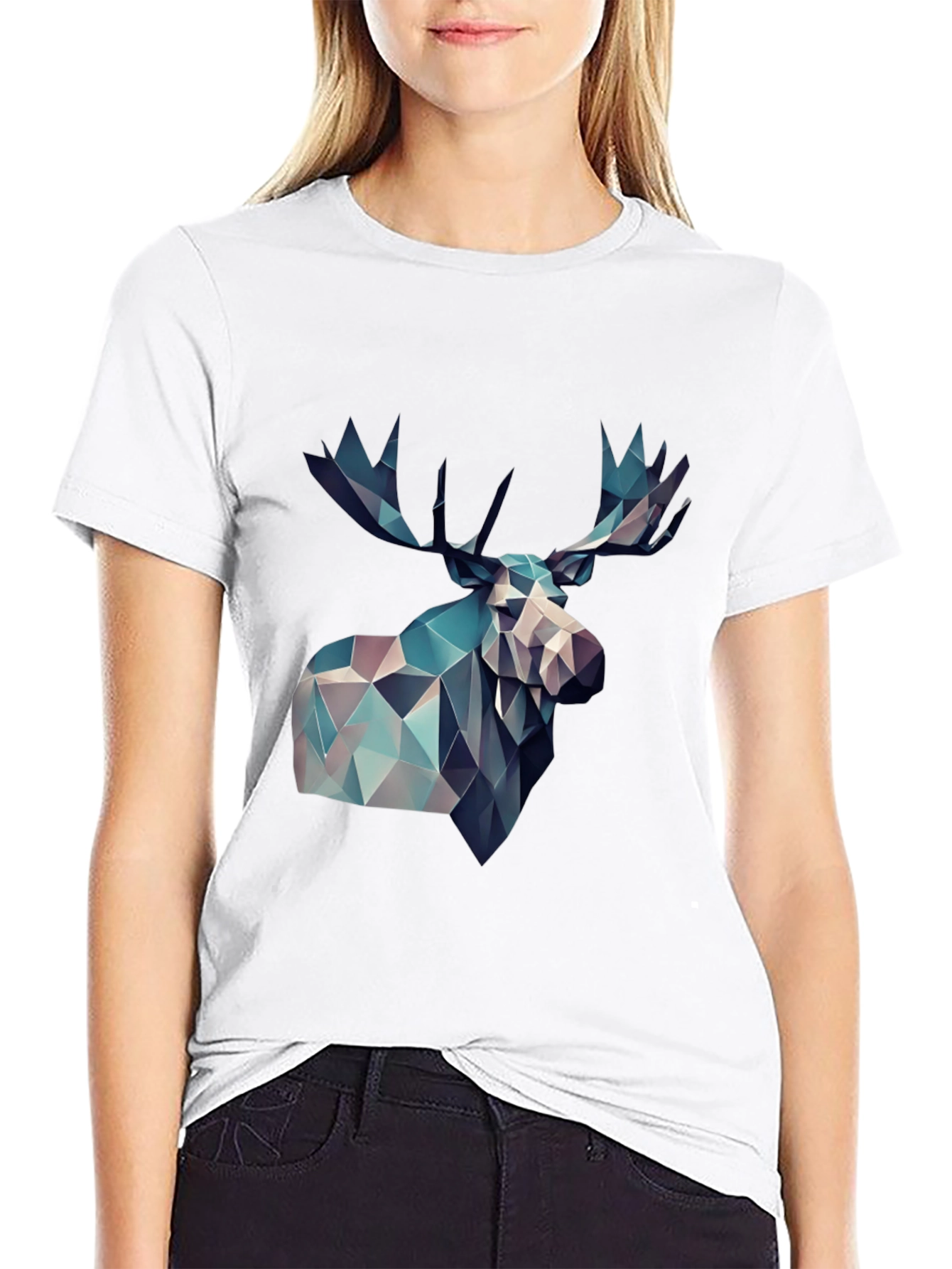 Geometric Moose Graphic Print Black T-Shirt