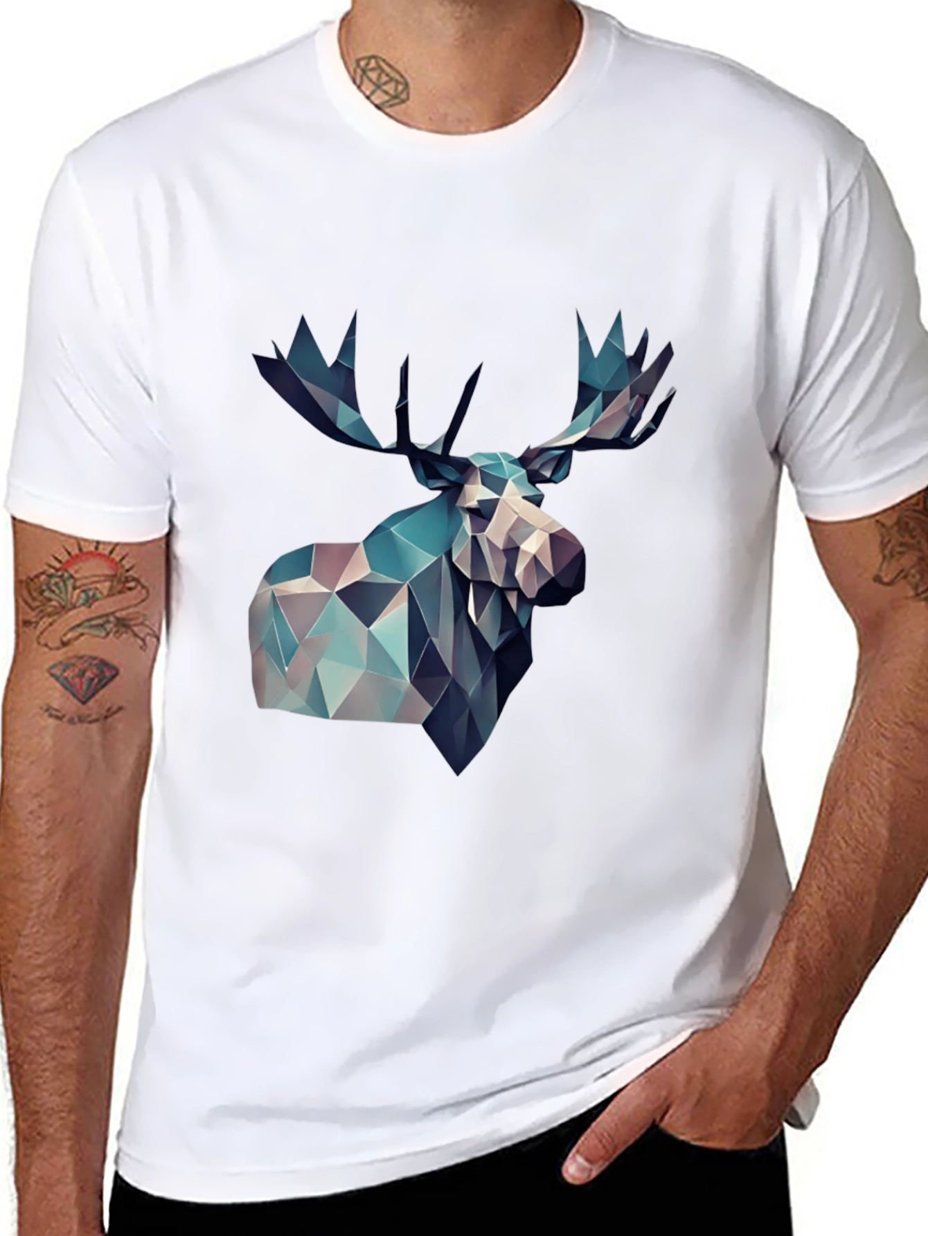 Geometric Moose Graphic Print Black T-Shirt