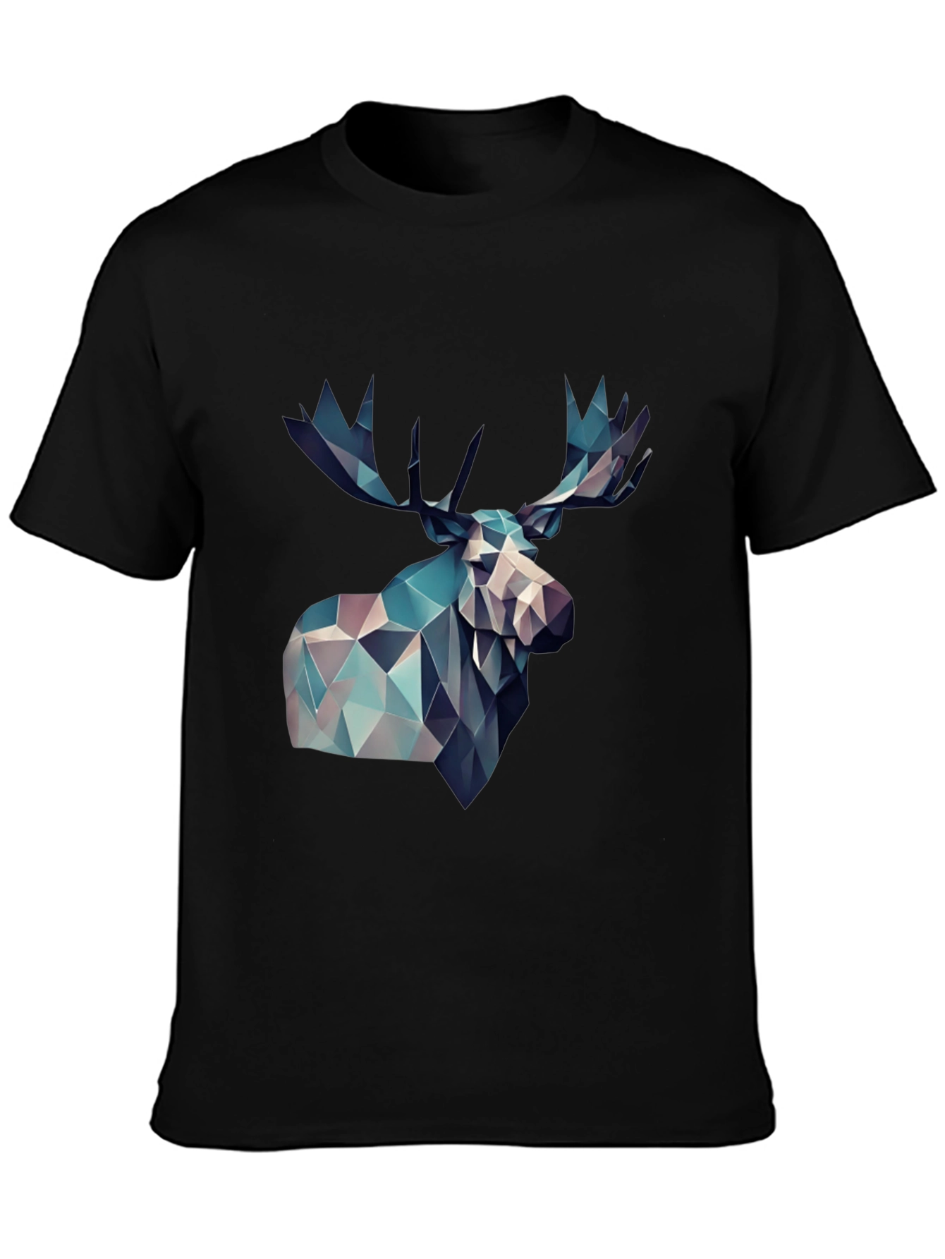 Geometric Moose Graphic Print Black T-Shirt
