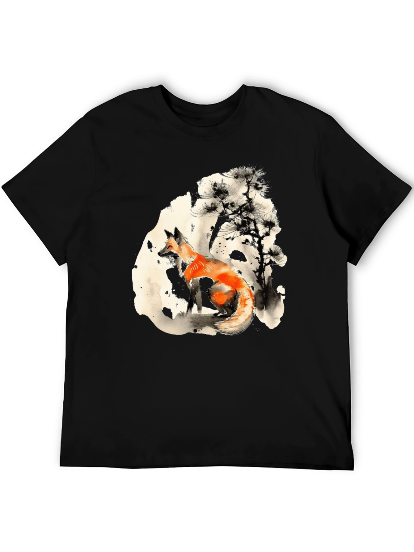 Fox Ink Art Black T-Shirt
