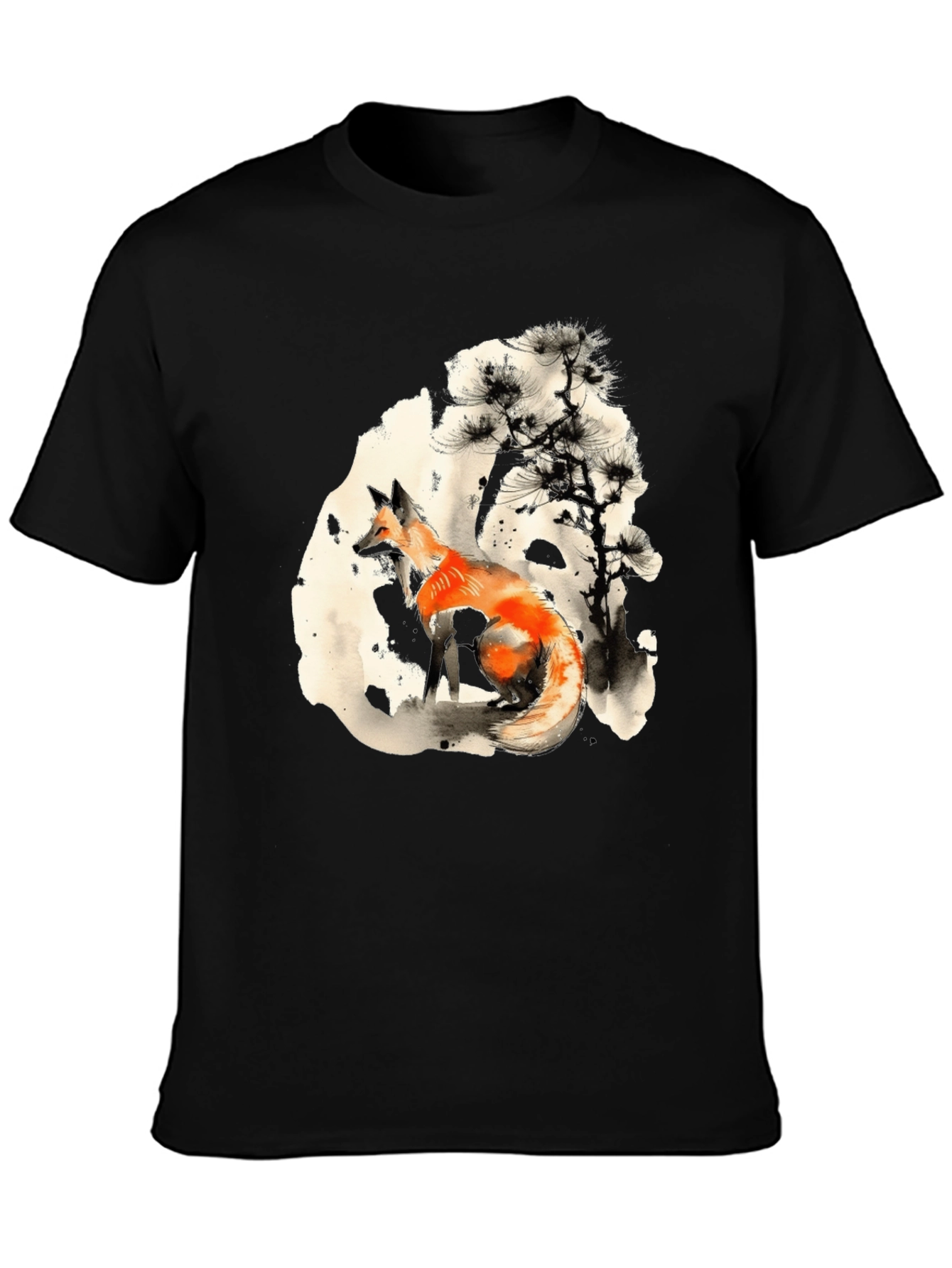 Fox Ink Art Black T-Shirt