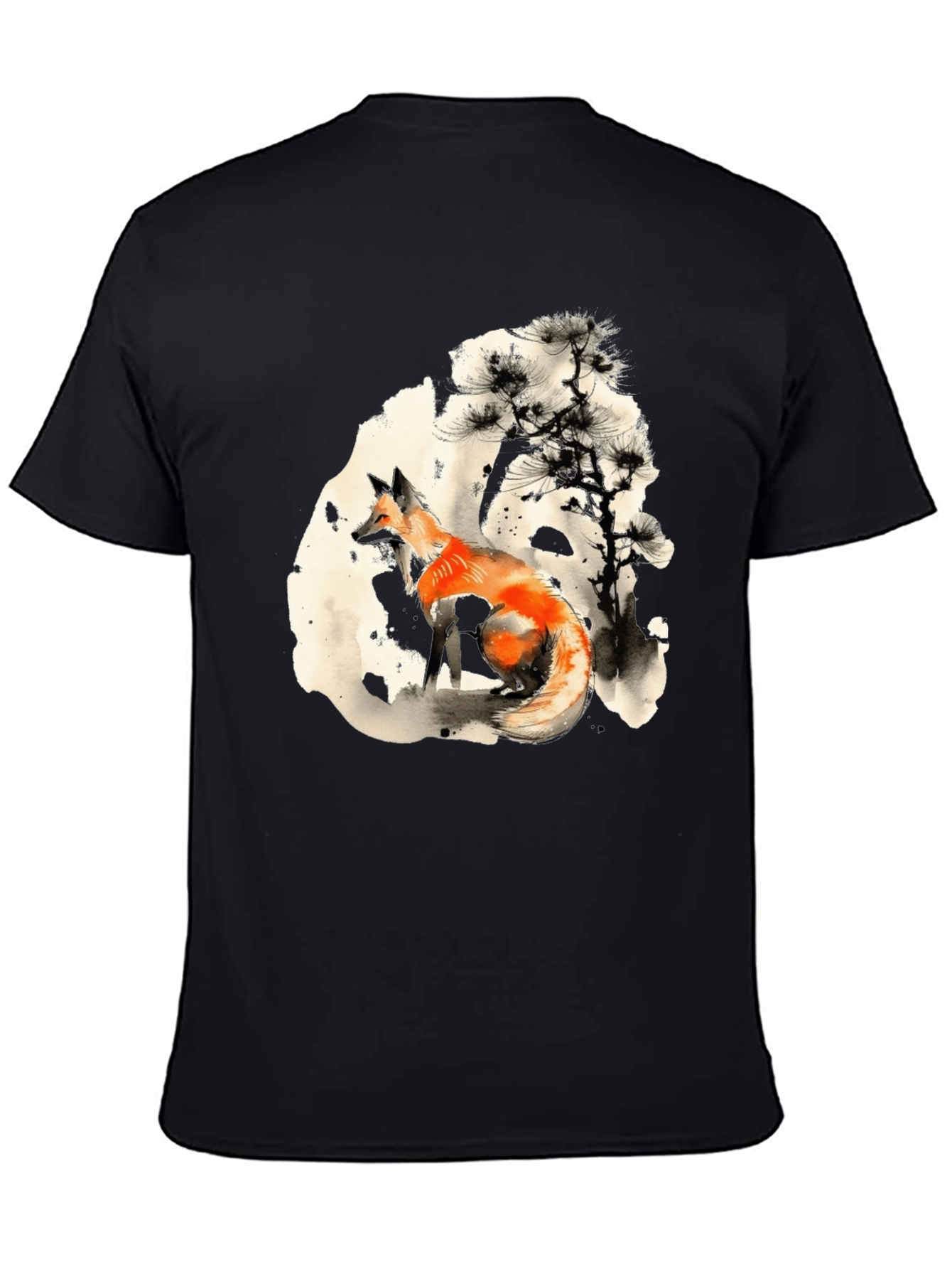 Fox Ink Art Black T-Shirt