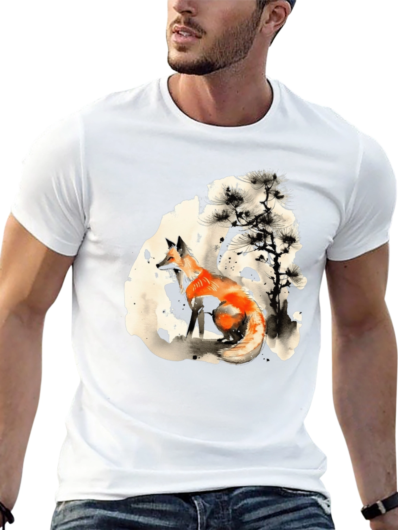 Fox Ink Art Black T-Shirt