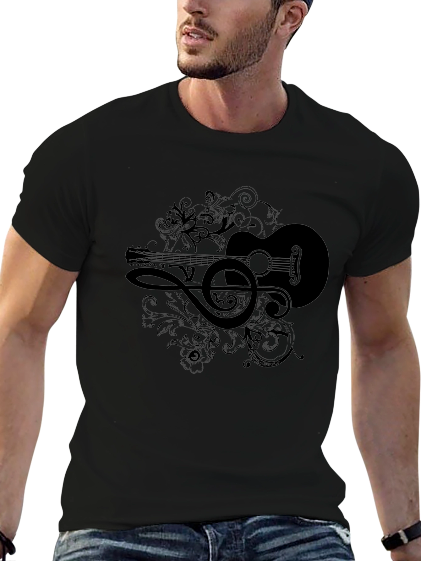 Musical Guitar Graphic Tee - Black