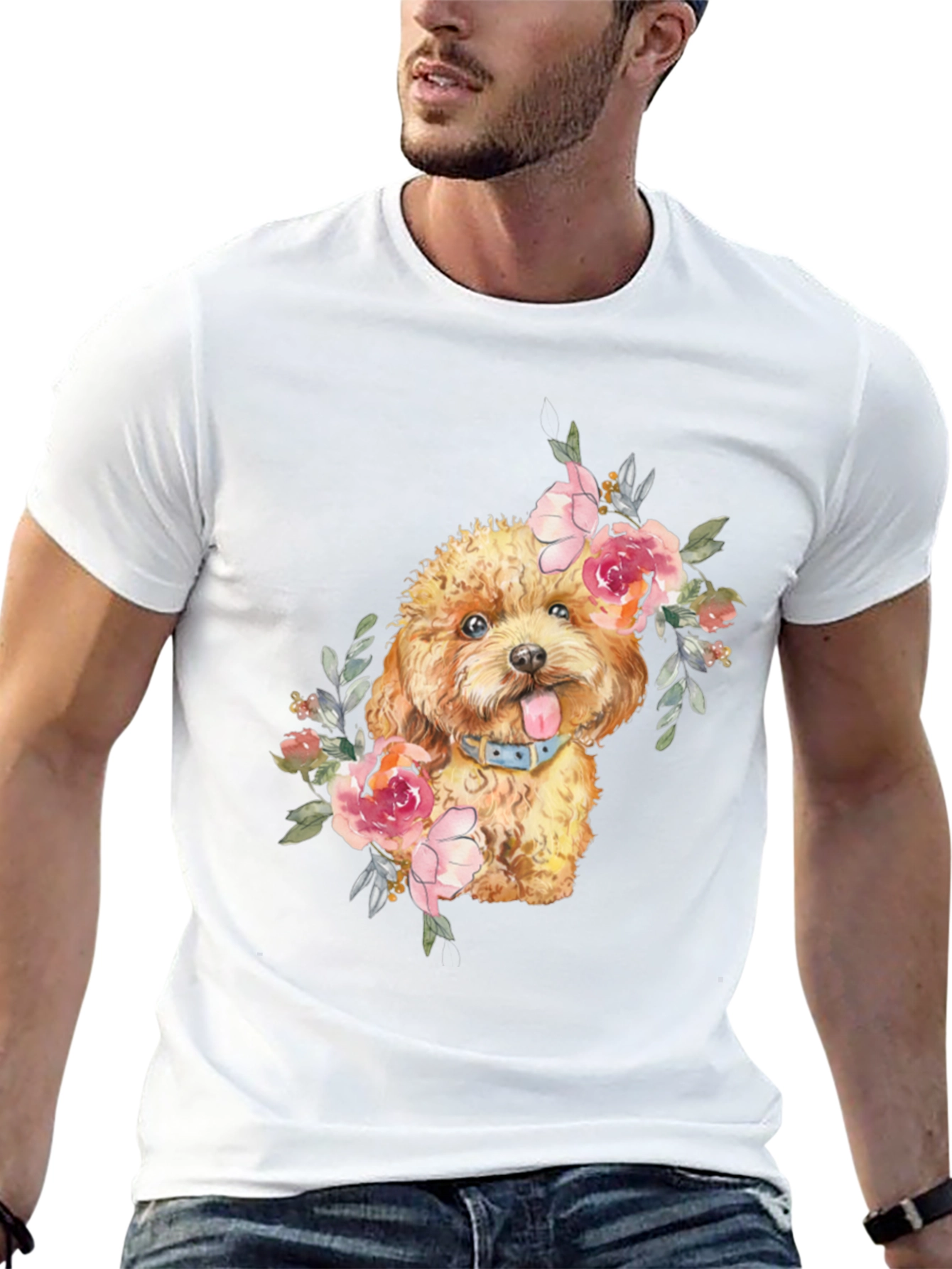 Dog with Flowers Graphic T-Shirt