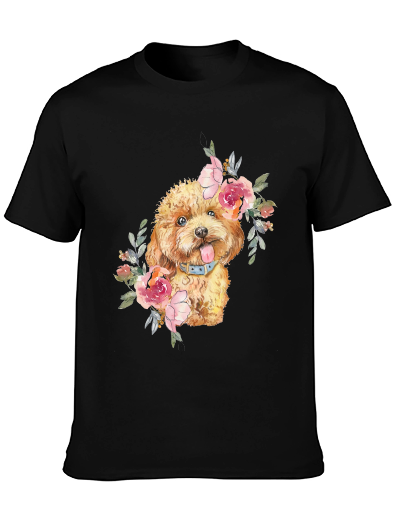 Dog with Flowers Graphic T-Shirt