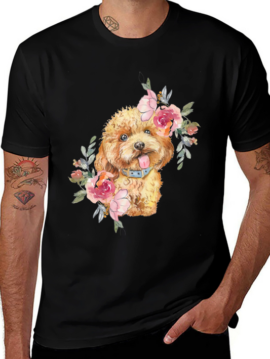 Dog with Flowers Graphic T-Shirt