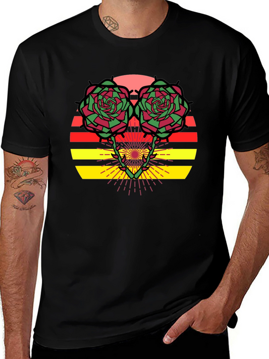 Floral Sunset Graphic Tee - Trendy Black T-Shirt