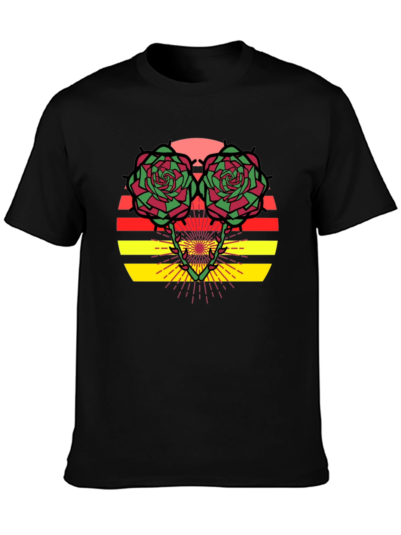 Floral Sunset Graphic Tee - Trendy Black T-Shirt