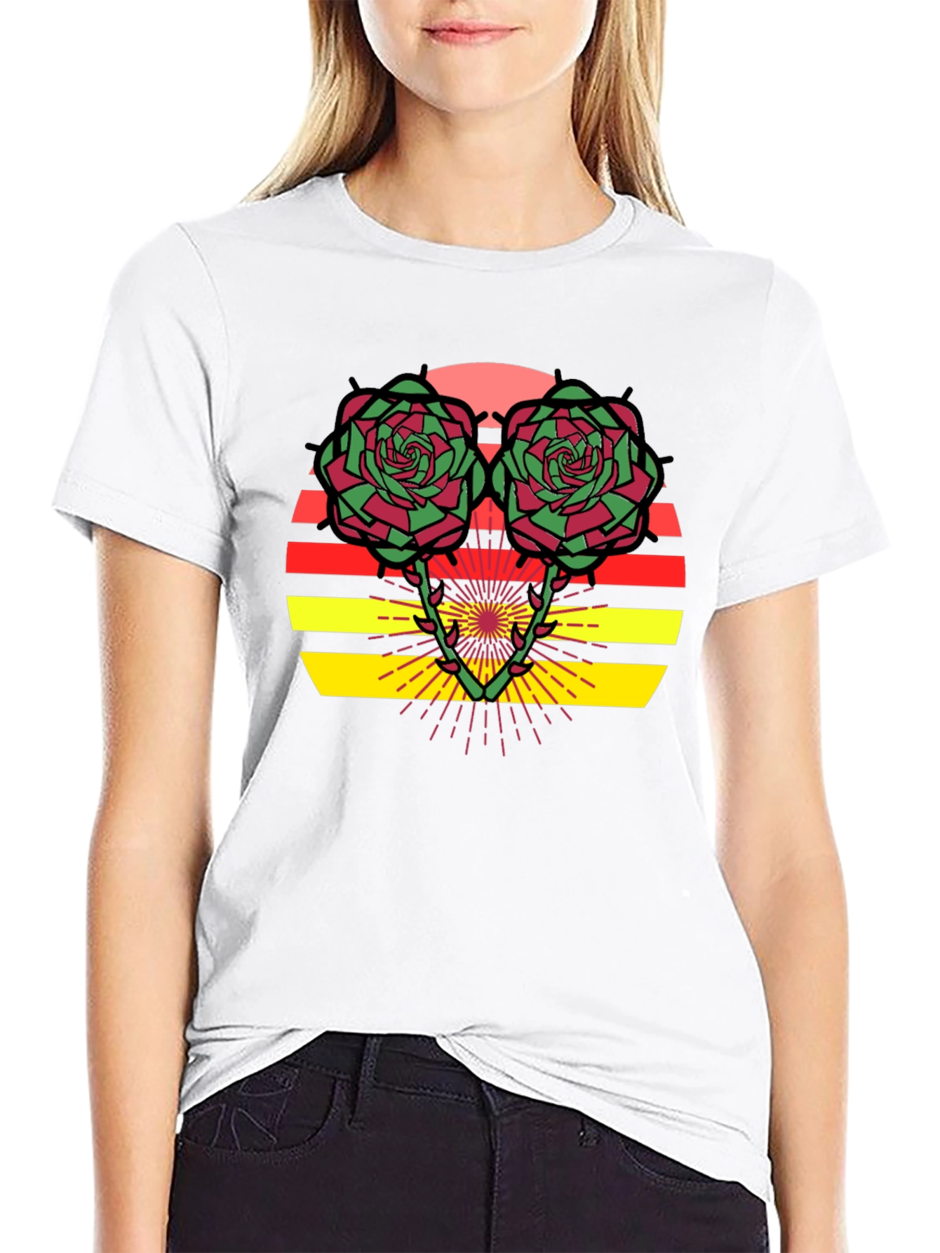 Floral Sunset Graphic Tee - Trendy Black T-Shirt