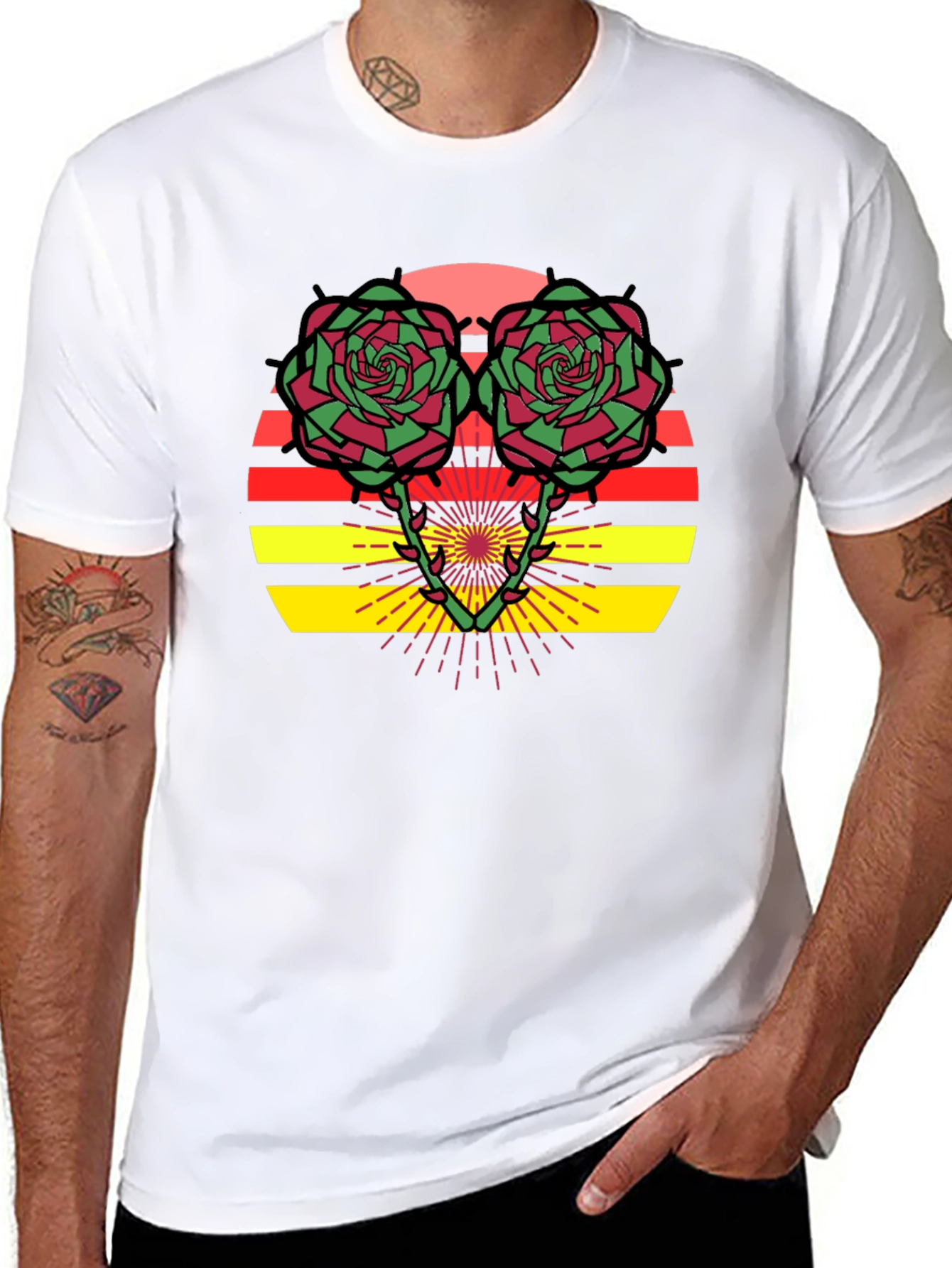 Floral Sunset Graphic Tee - Trendy Black T-Shirt